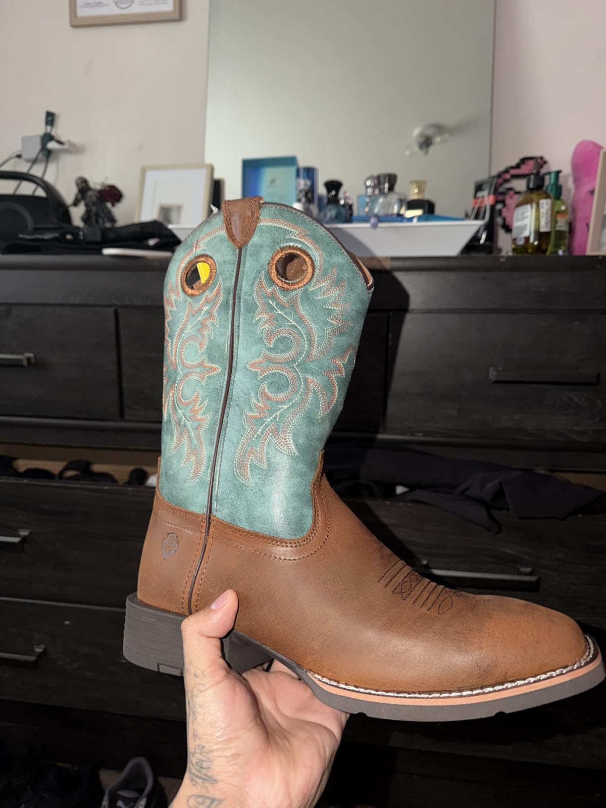 SUREWAY Men's Cowboy Boots, Square Toe Pull On Soft Toe Western Boot customer photo 1