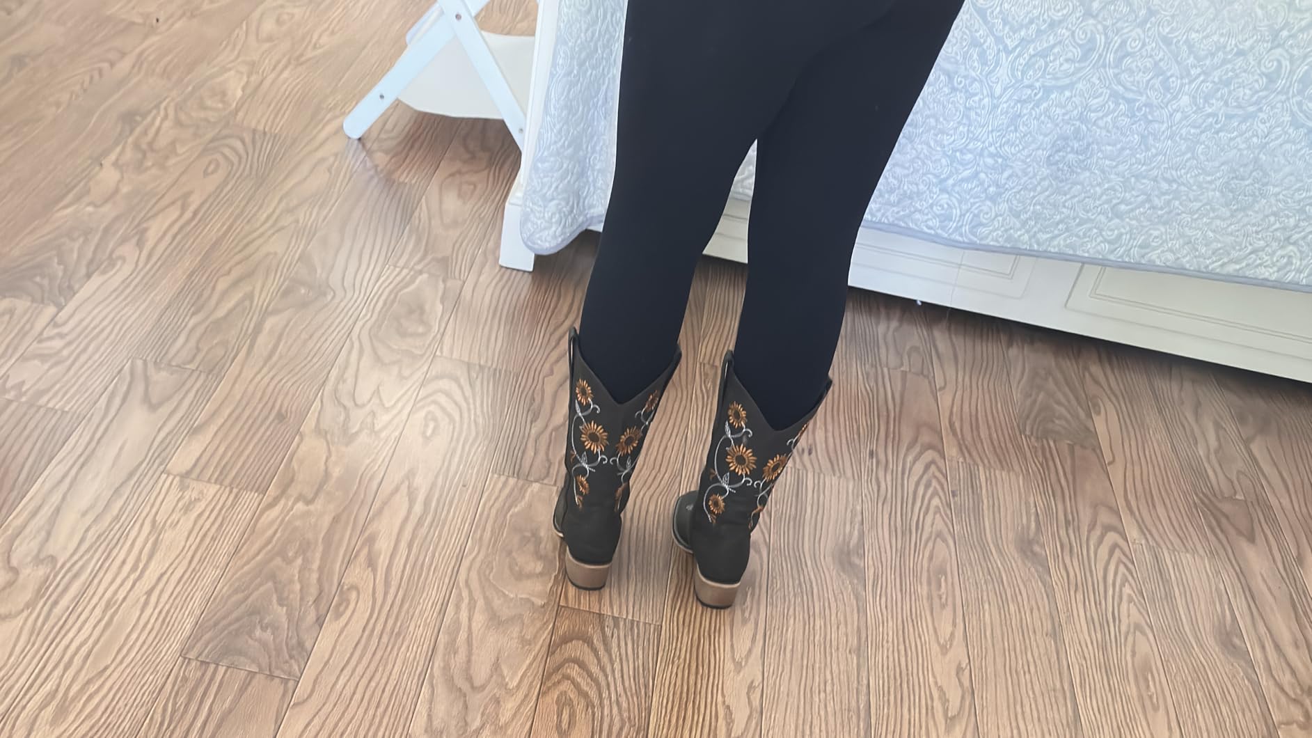 Cowboy Boots for Women - Mid Calf Western Sunflower Cowgirl Boots with Floral Embroidery, Square Toe Stitched Pull On Retro Design, Perfect for Country Idyll, Concerts and More customer photo 2