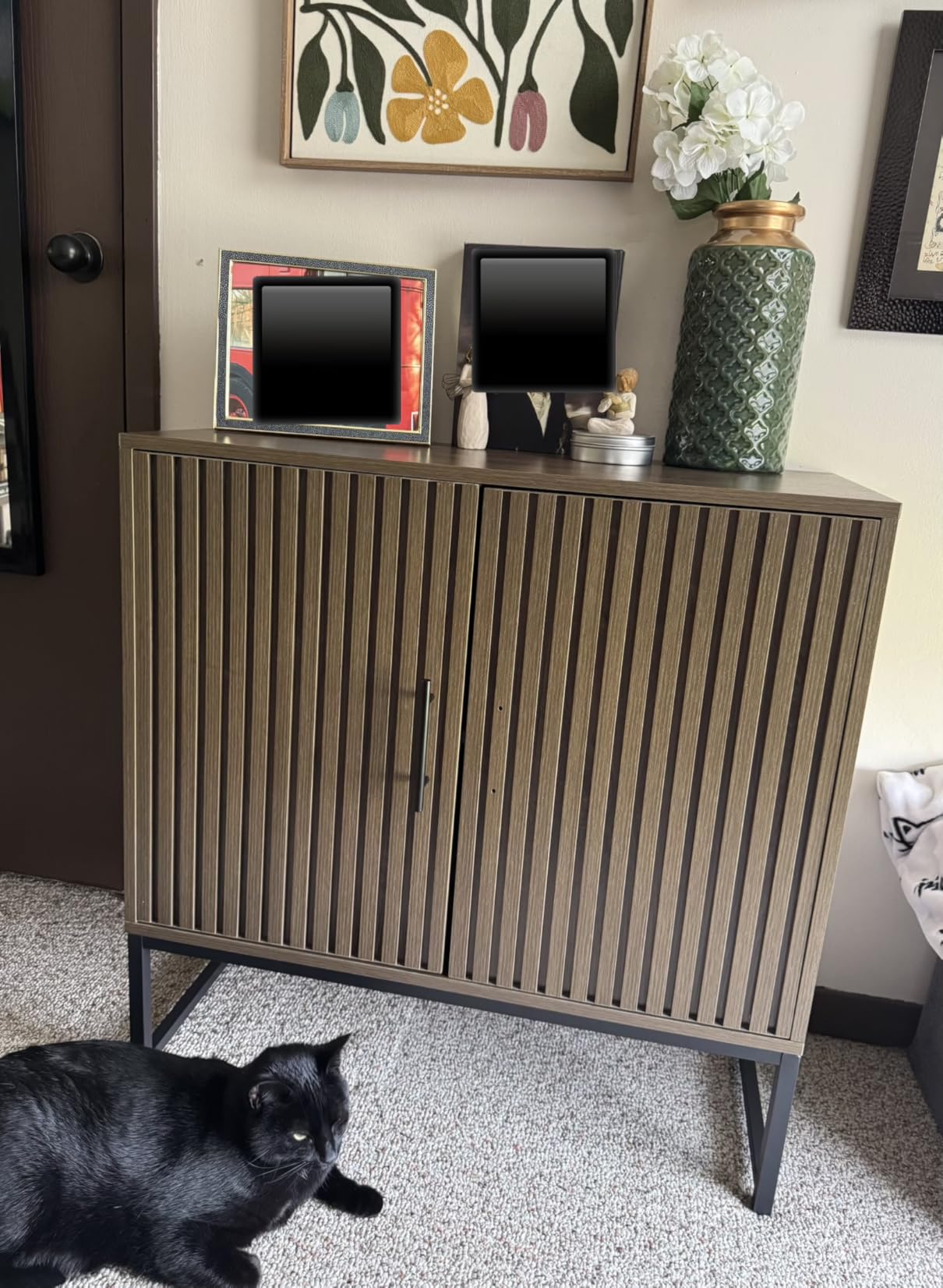 Best Choice Products Slatted Sideboard Buffet Cabinet, Entryway Table, Accent Storage Cabinet, Console Table for Hallway, Living Room, Dining Room - Black customer photo 1