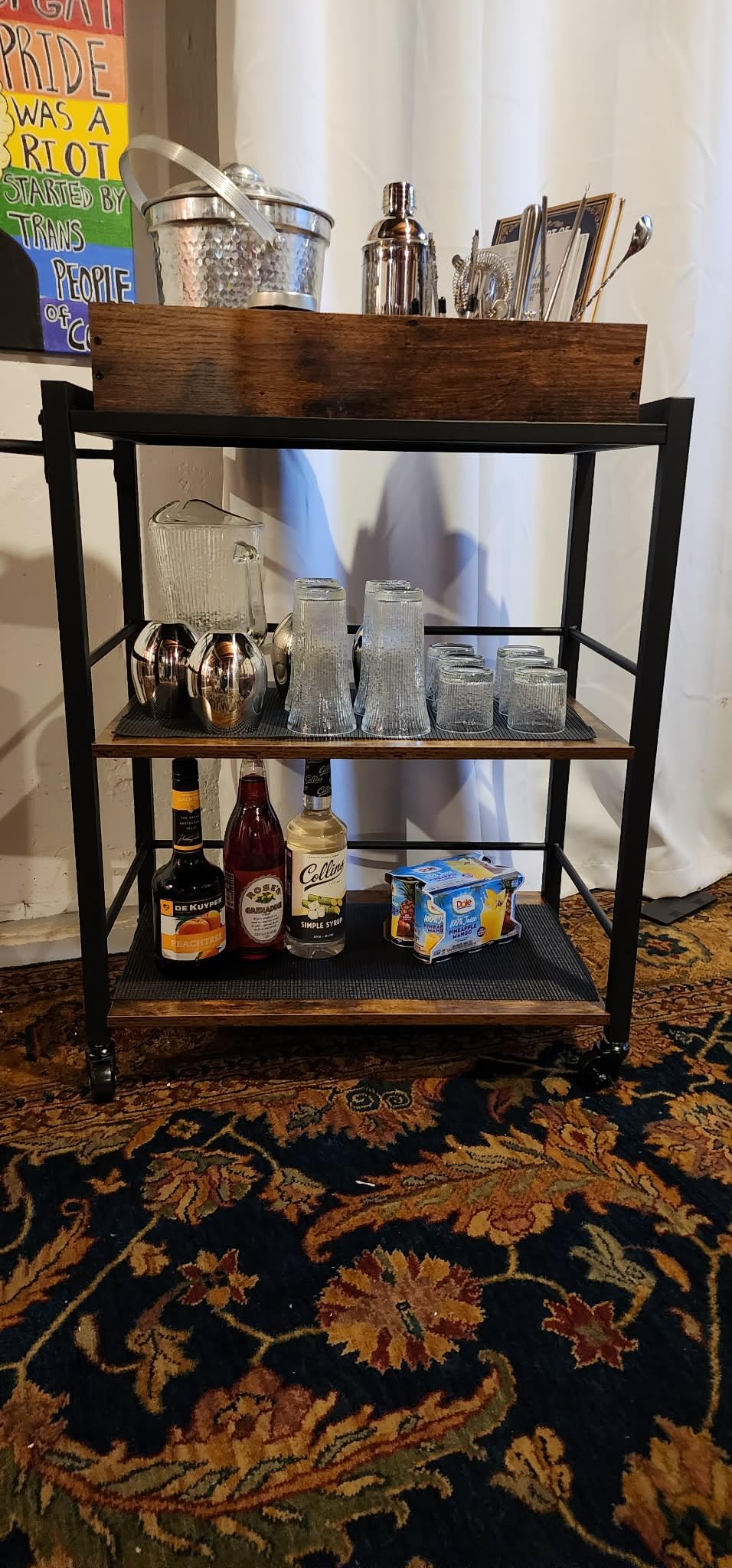 VASAGLE Bar Cart Gold, Large Home Bar Serving Cart with 3-Tier Mirrored Shelf, Wine Holders, Glass Holders, Kitchen, 15 x 33.9 x 35.4 Inches, Gold ULRC083A02 customer photo 1