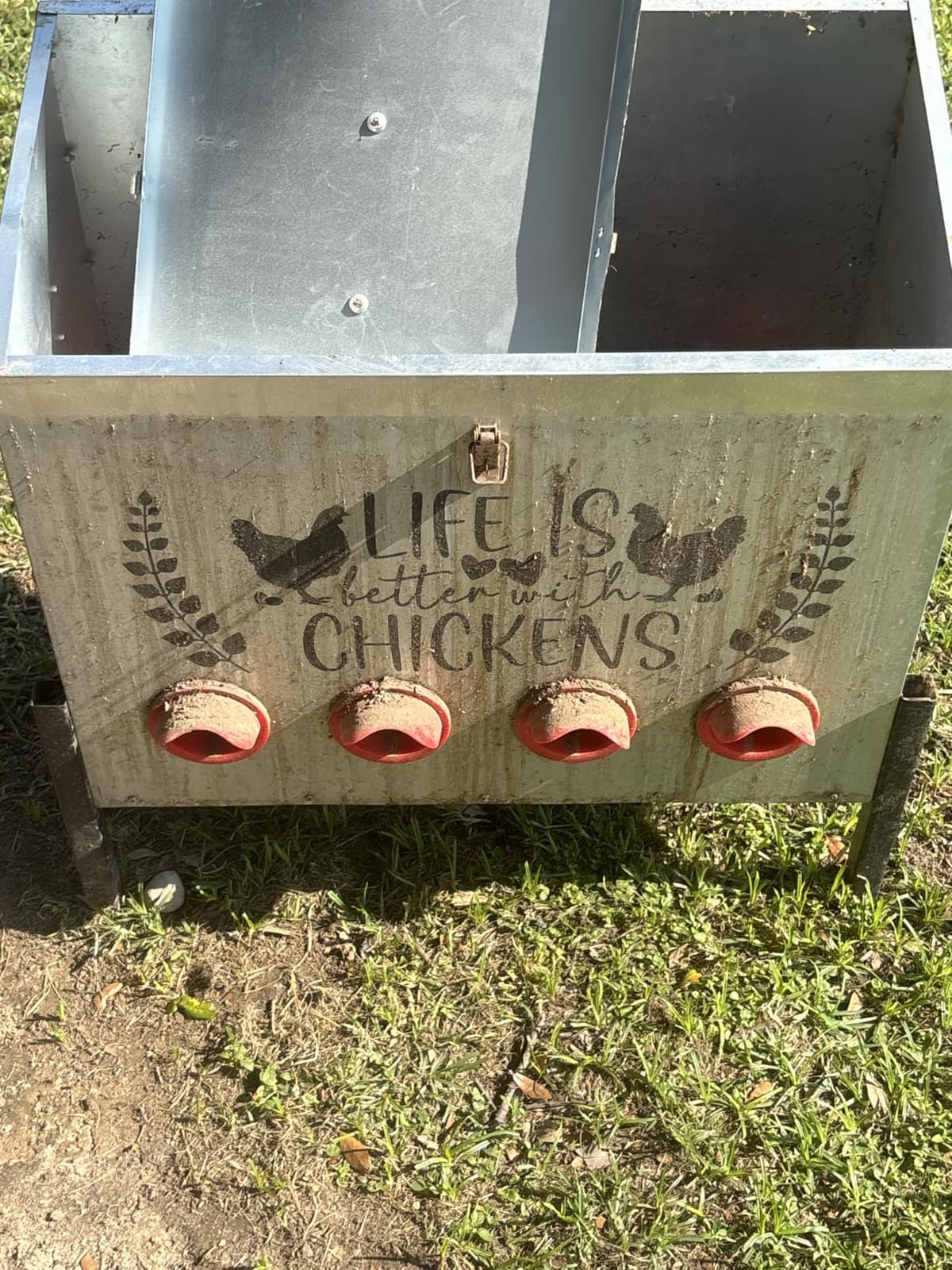 95 lb Chicken Feeder with 10 No-Waste Ports – Extra-Large Galvanized Metal Poultry Feeder with Adjustable Height Heavy-Duty Stand – Outdoor Feed Box for Chickens, Ducks & Geese customer photo 2