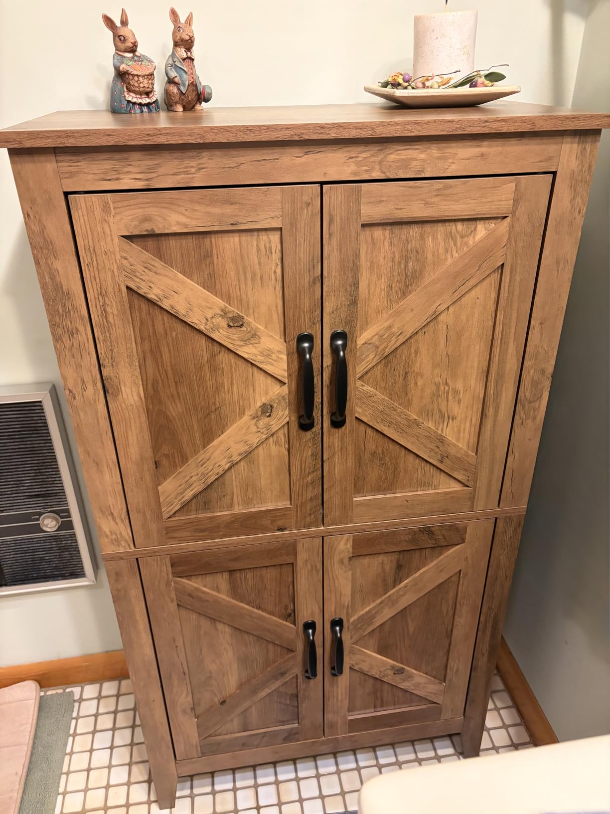 VASAGLE Farmhouse Storage Cabinet with 4 Barn Doors, Adjustable Shelves | Freestanding Kitchen Pantry, Bathroom Floor Cabinet, Dining Room, Living Room, Rustic White, LIRY Collection customer photo 2