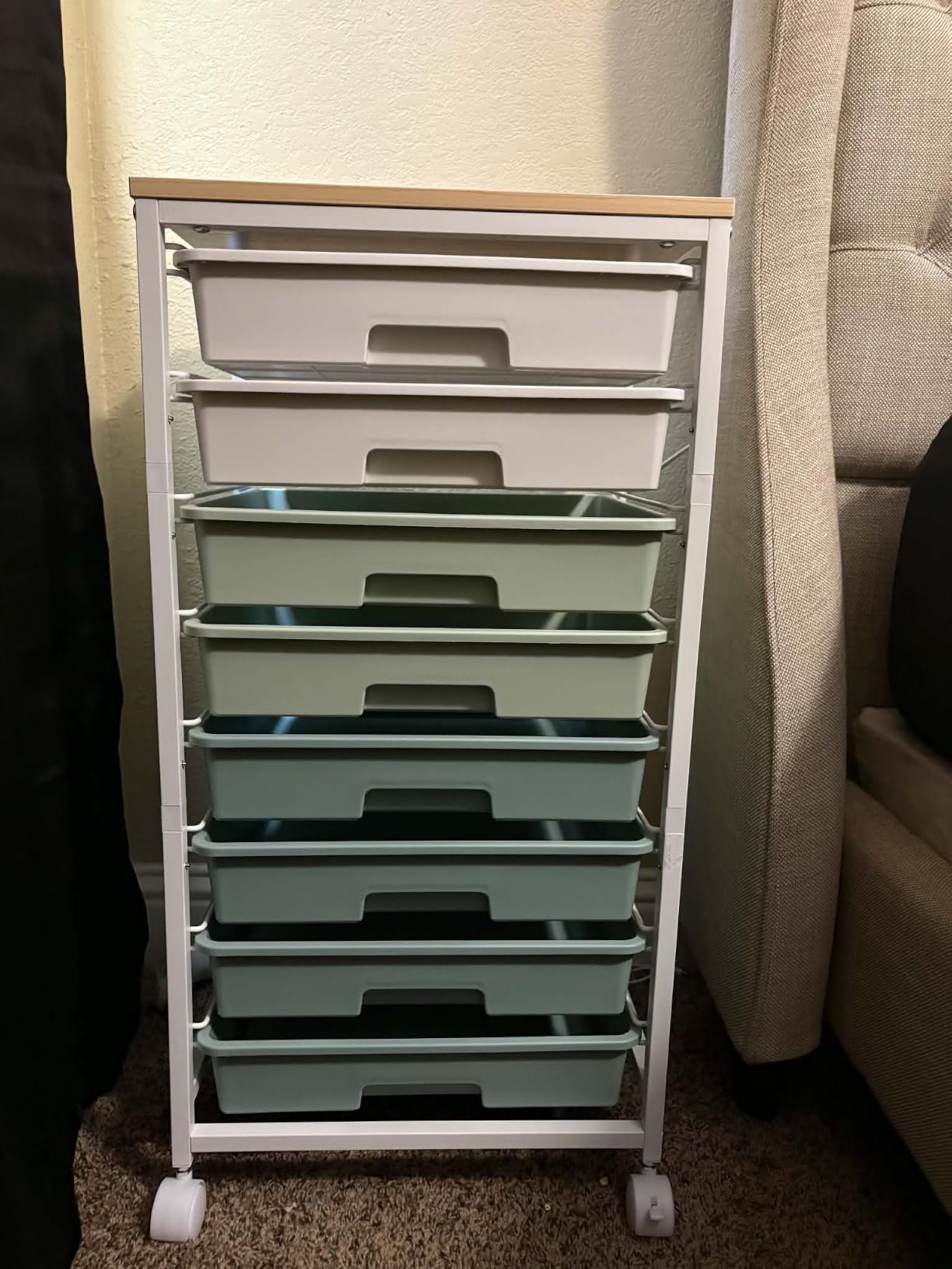 SYKIARIOL Rolling Cart with Drawers, Craft Organizers and Storage, Green | Rolling Storage Cart with 8 Drawers and Wooden Tabletop for Living Room, Office, Classroom, Craft Room, Bedroom, Dorm customer photo 2