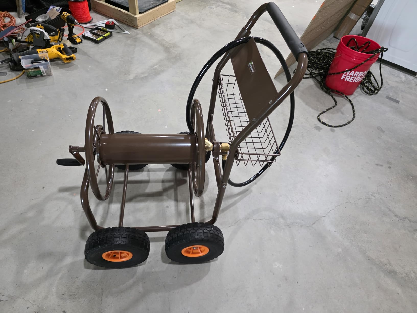WERMAH Upgrade Hose Reel Cart, Garden Hose Cart 4 Wheels, Holds 300ft 5/8