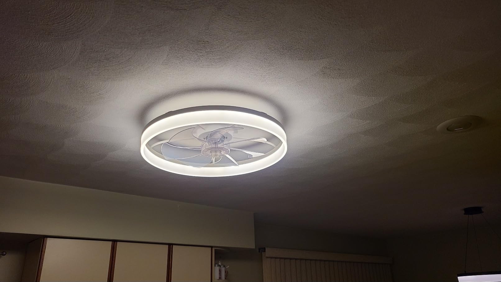 VOLISUN 13 inch Small Ceiling Fans with Lights and Remote, Low Profile Ceiling Fans with Light, 3000K-6500K Dimmable LED Ceiling Light Flush Mount, Bladeless Fandelier Ceiling Fan (Black) customer photo 1