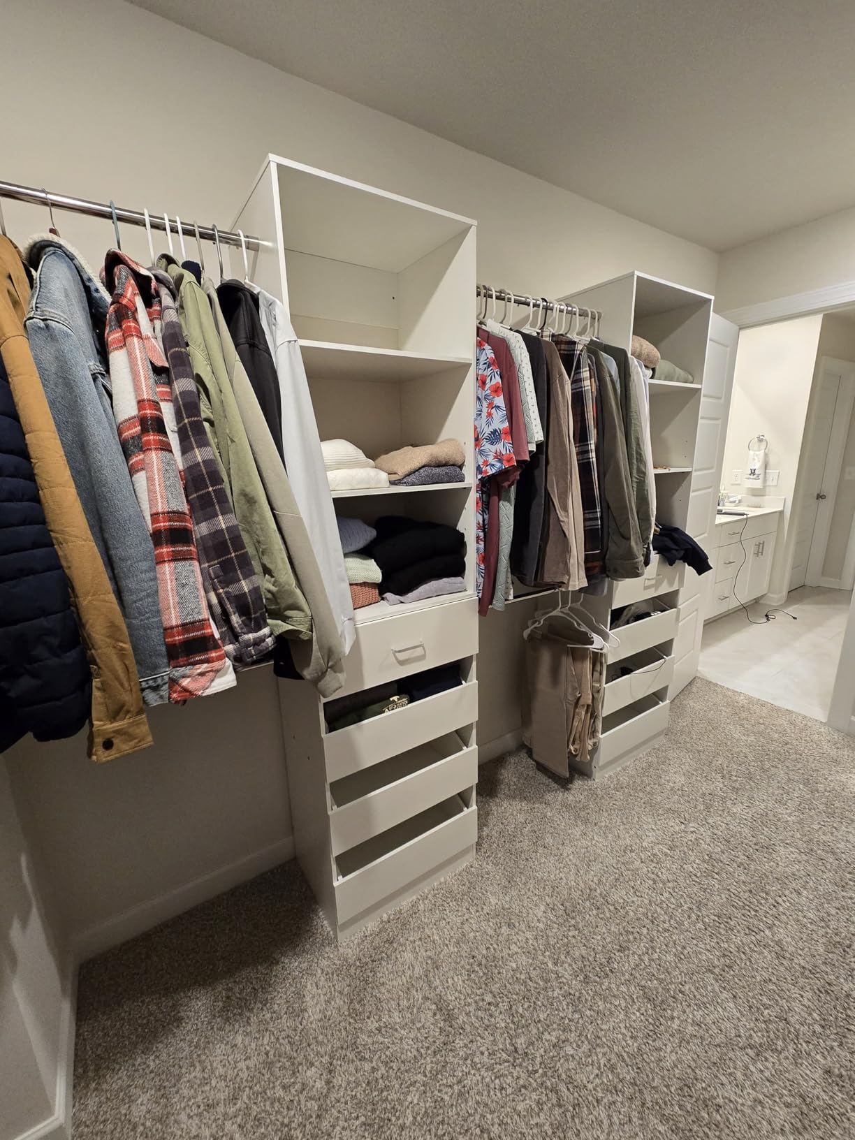 Aheaplus Closet System, 6-15Ft Closet Organizer with 8 Wooden Drawers,White | Wood Closet Organizer System with Tower, Walk-in Closet Organizer Wardrobe Clothes Rack with 4 Hanging Rods, Garment Rack customer photo 1