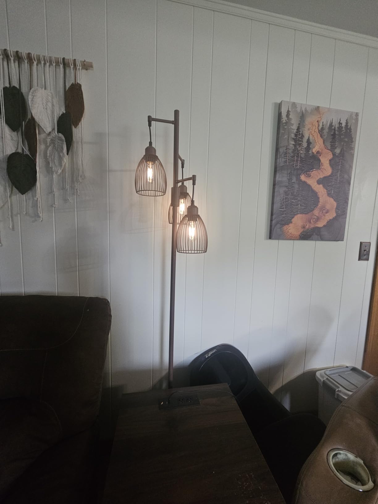 Nintiue Dimmable Floor Lamp,3x800LM LED Bulbs Included, Farmhouse Industrial Floor Lamp Standing Tree Lamp with Teardrop Cage Head Tall Lamp for Living Room Bedroom Office Dining Room - Matte Brown customer photo 1