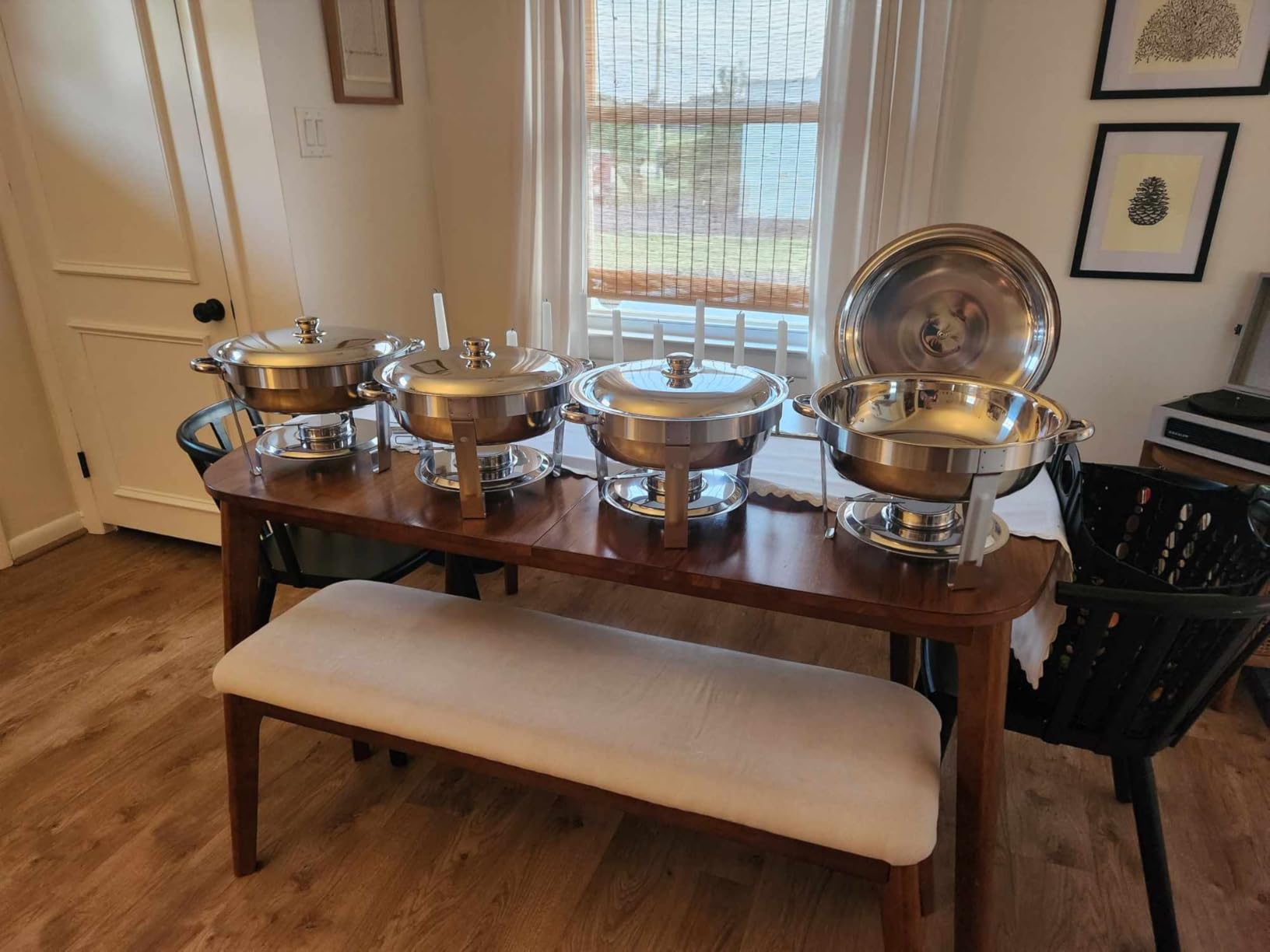 Chafing Dishes for Buffet 4 Pack, 6QT [Worry-Free Assemble] Food Warmers for Parties Buffet [Mirror-Like Polished Finish Stainless Steel Round Chafing Dish Buffet Set with Complete Set customer photo 1