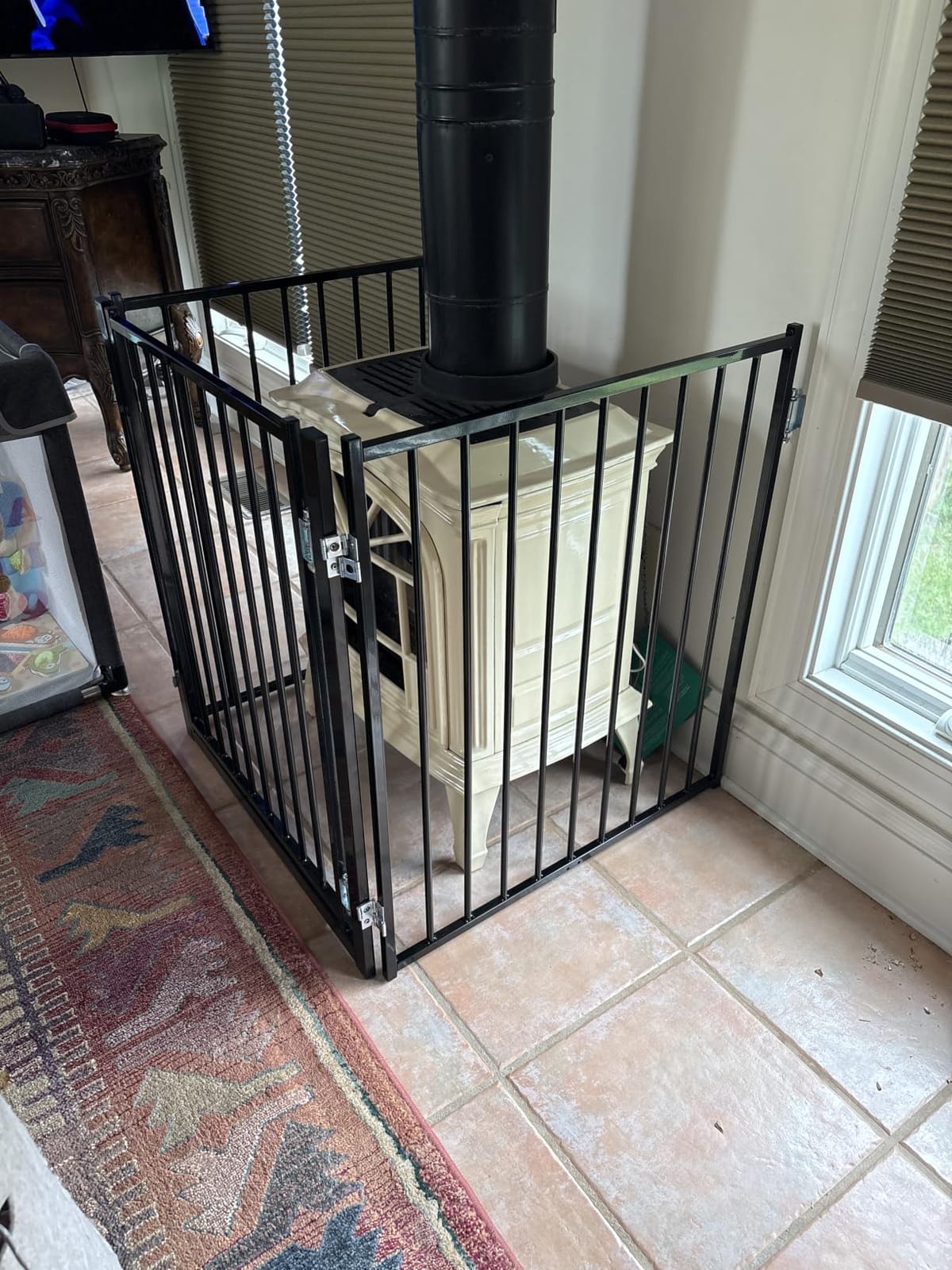 No Pawblems Freestanding Dog Gate with Door for Indoor & Outdoor, 30'' Tall | Foldable Metal Pet Gate for Stairs/Doorways, 78'' Extra Wide Dog Fence for Deck, Freestanding or Wall Mount, 3 Panels, Black customer photo 1