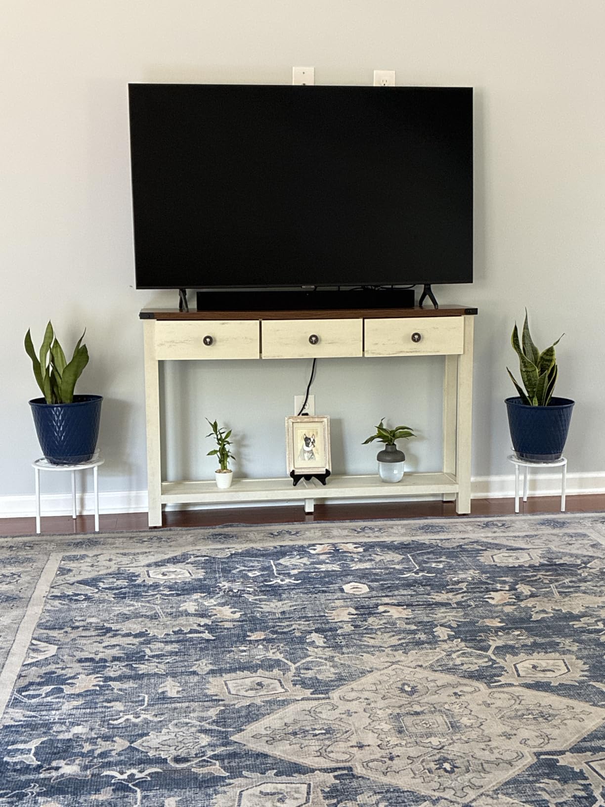 VASAGLE LIRY Collection Narrow Console Table with 3 Drawers, Brown | Sofa Table with Storage Shelf, Metal Corners, Farmhouse Style, ULNT142KB02S customer photo 1