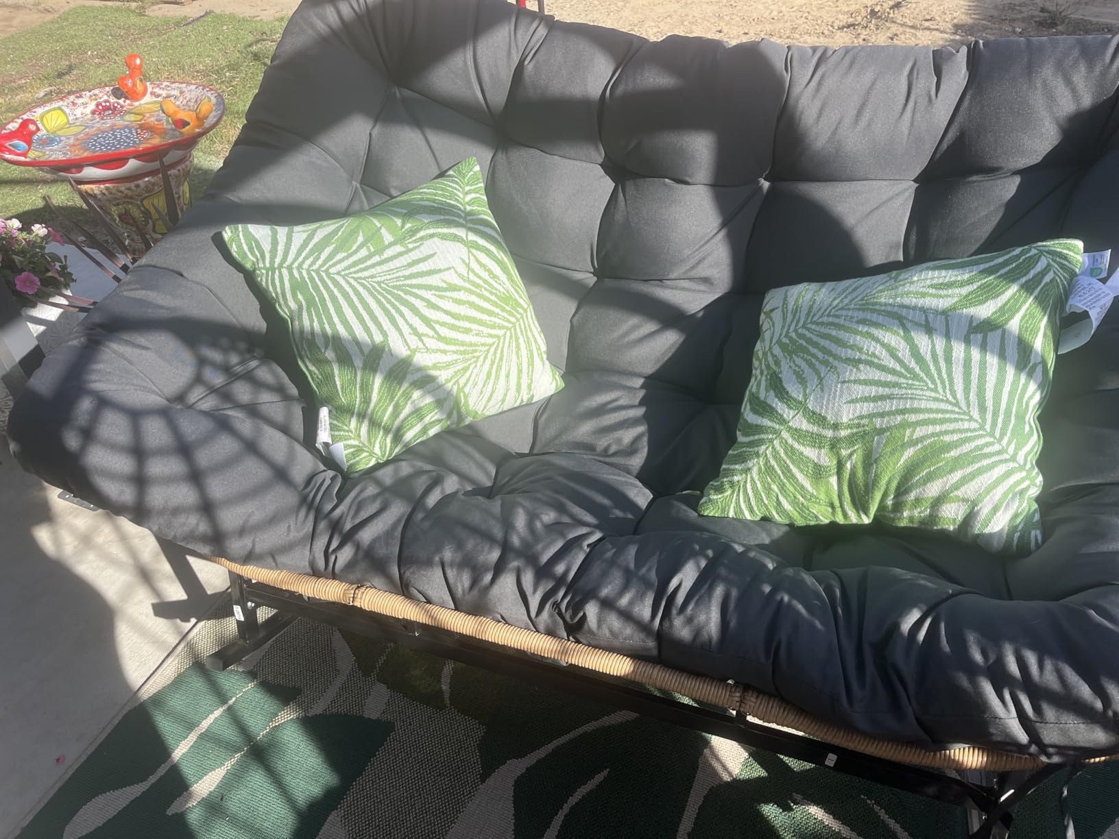 NICESOUL Oversized Double Rocking Papasan Chair with Thick Cushion, 2 Person Big Wicker Outdoor Comfy Recliner, Extra Large Heavy Duty Egg Loveseat for Patio, Balcony, Backyard, Garden, Beige customer photo 2