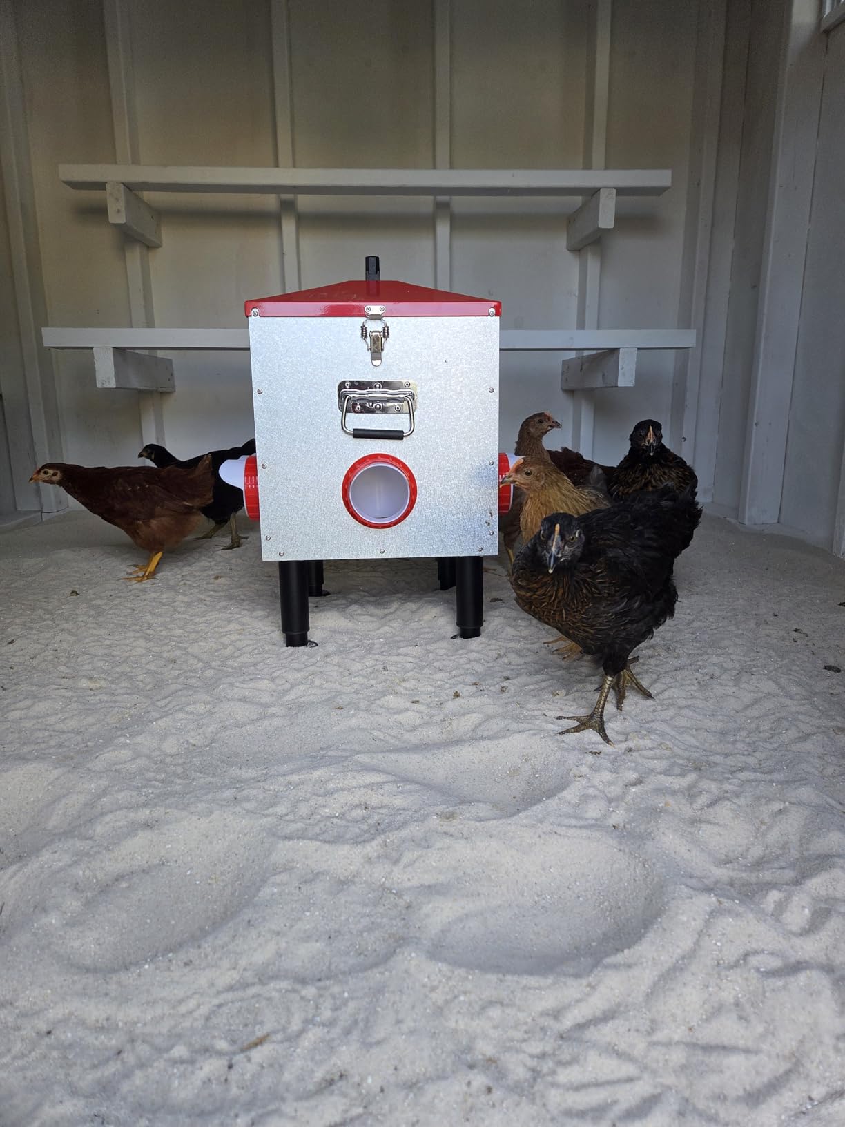 GADFISH 55 lbs Large Capacity Automatic Chicken Feeder - 8 Feeding Ports, No Waste Chicken Feeder, Height-Adjustable Legs & Secure Locking Lid for Chickens, Ducks & Poultry customer photo 2