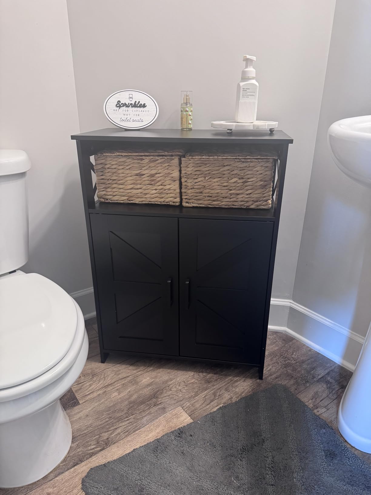 Homhedy Farmhouse Bathroom Storage Cabinet with Doors, Small Floor Cabinet | Toilet Paper Cabinet with Adjustable Shelf, Freestanding Storage Cabinet for Kitchen/Laundry/Living Room, 24