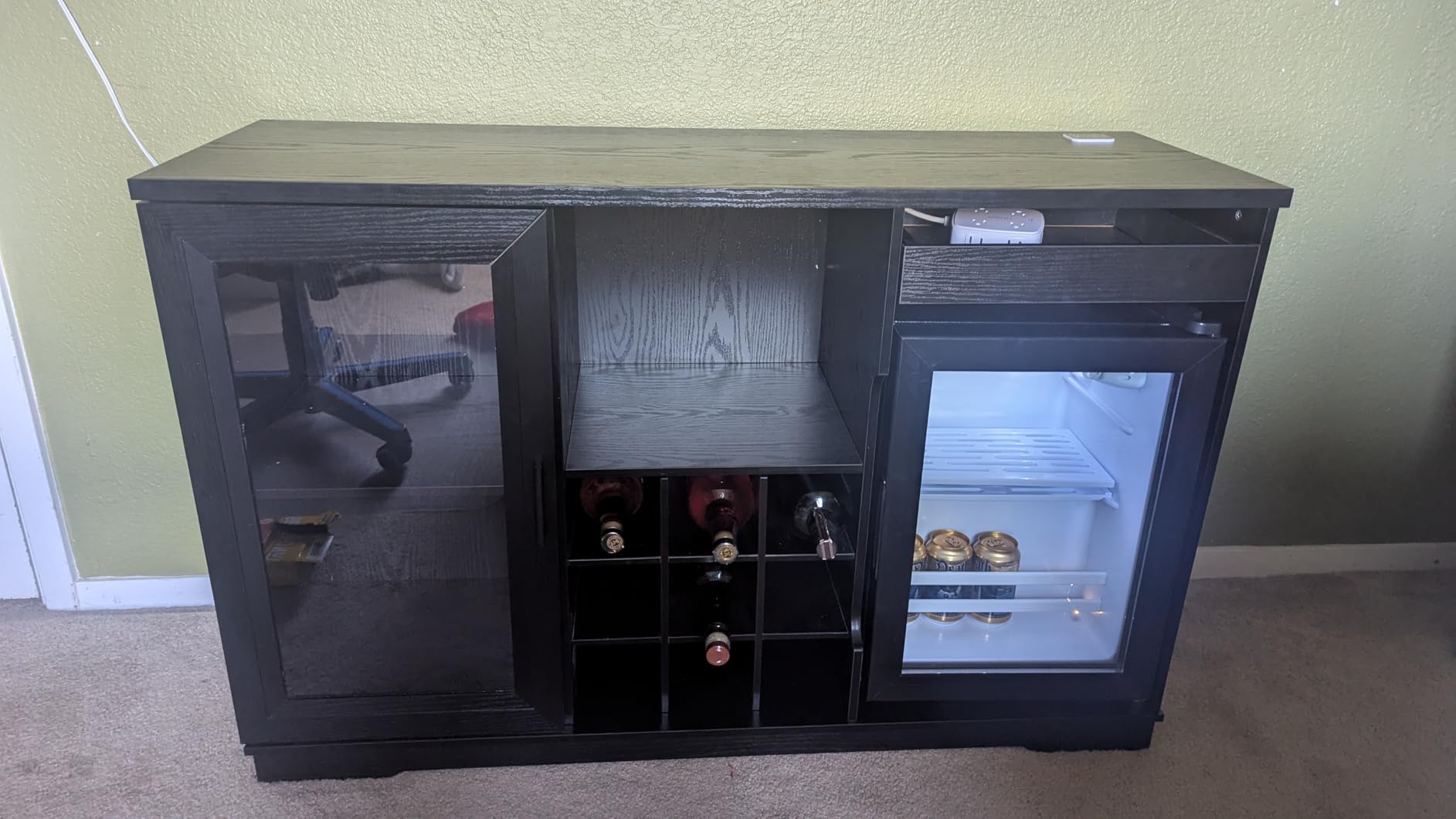 BROTTAR Large Coffee Bar Cabinet with Fridge (Fridge Included) | Liquor Wine Bar Cabinet with LED Lights, Glass Holder, Wine Rack, Human Body Sensor, Buffet Sideboard for Home, Black customer photo 1