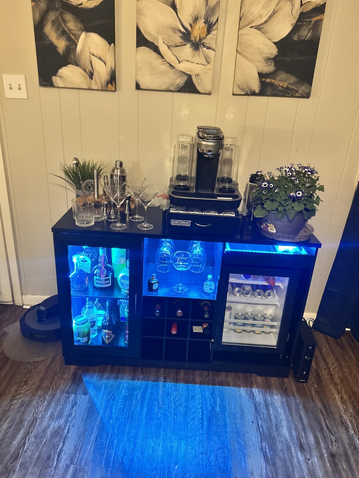 BROTTAR Large Coffee Bar Cabinet with Fridge (Fridge Included) | Liquor Wine Bar Cabinet with LED Lights, Glass Holder, Wine Rack, Human Body Sensor, Buffet Sideboard for Home, Black customer photo 2