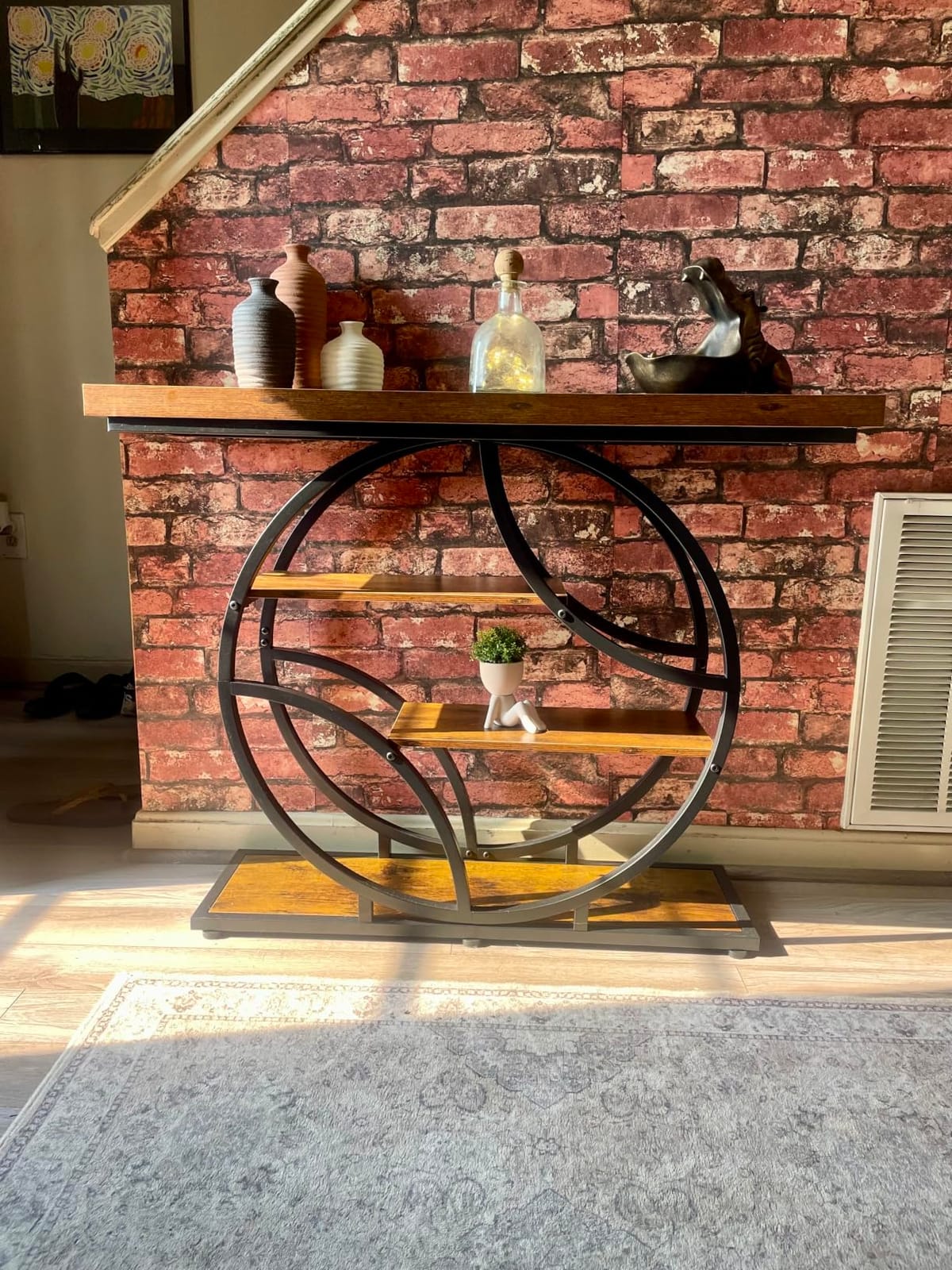 Huuger 41.3 Inch Entryway Table with Artistic Curved Metal Frame, Sofa Table | Modern Console Tables, Entrance Table for Entryway, Hallway, Entrance, Foyer, Living Room, O-Shaped Metal Frame, Rustic Brown customer photo 1