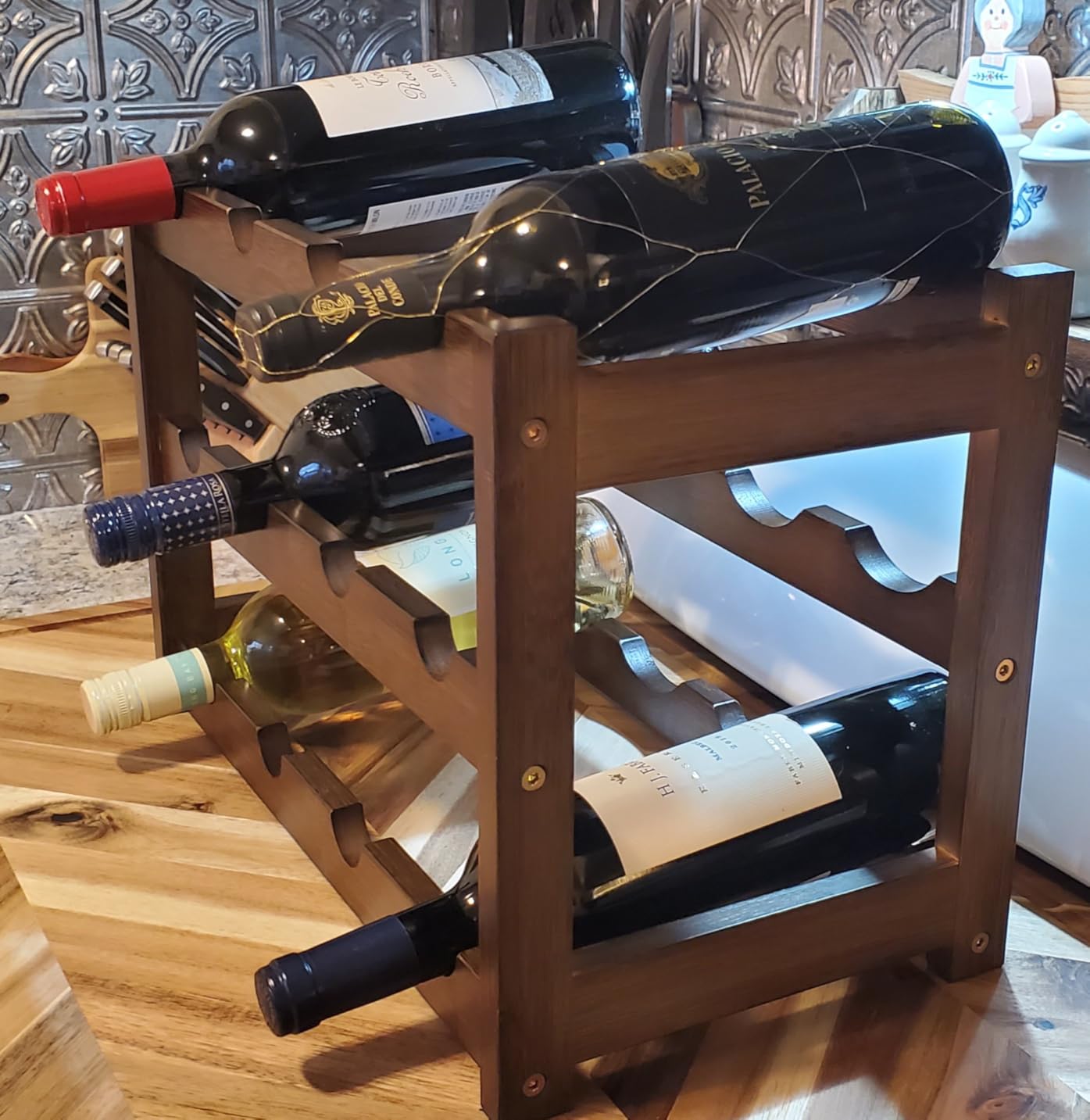 Wine Rack Freestanding Floor, 6-Tier Display Wine Storage Shelf | Holds 24 Bottles, Sturdy Wine Bottle Holder with Table Top, Bamboo Wine Racks for Kitchen Dining Room Bar, Easy-Assembly, Walnut customer photo 1