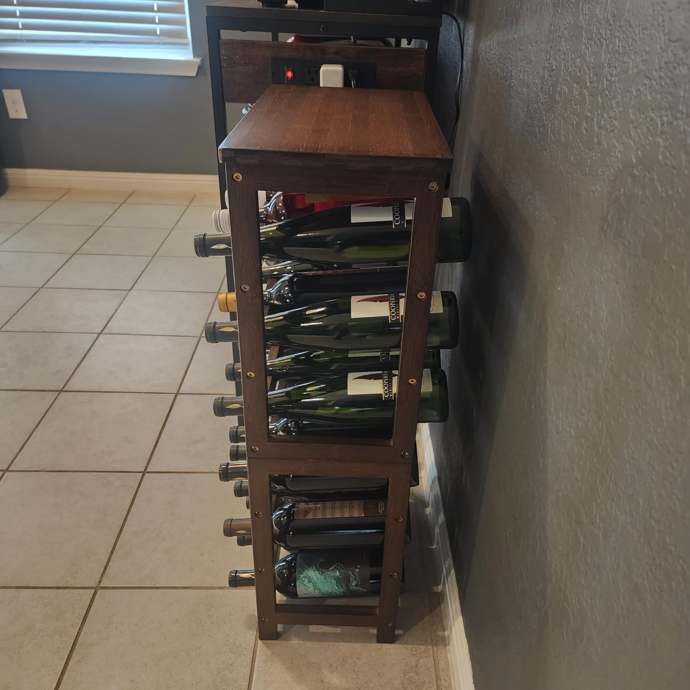 Wine Rack Freestanding Floor, 6-Tier Display Wine Storage Shelf | Holds 24 Bottles, Sturdy Wine Bottle Holder with Table Top, Bamboo Wine Racks for Kitchen Dining Room Bar, Easy-Assembly, Walnut customer photo 2