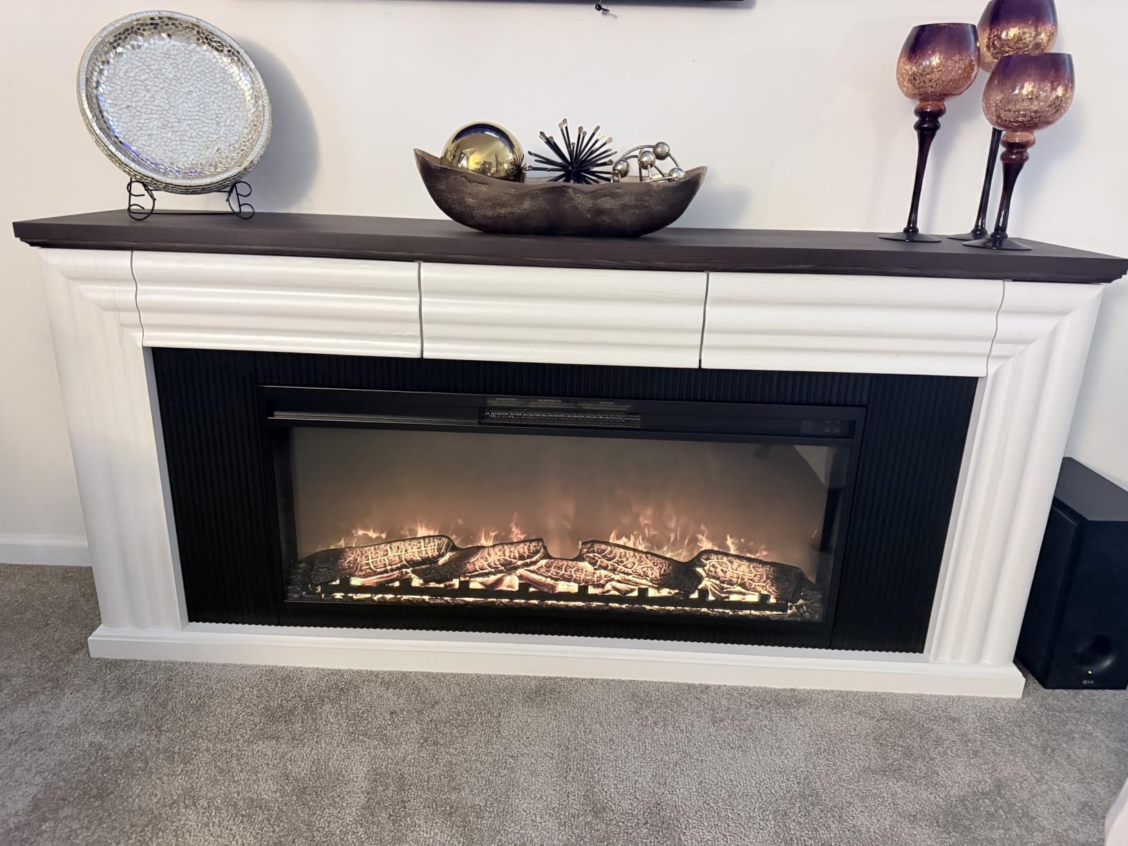 PRAISUN 70'' Fireplace TV Stand with 42'' Electric Fireplace, Farmhouse TV Stand for 65 75 Inch TV, Entertainment Center TV Console with 3 Drawers, Fluted Design, for Living Room, Distressed White customer photo 1
