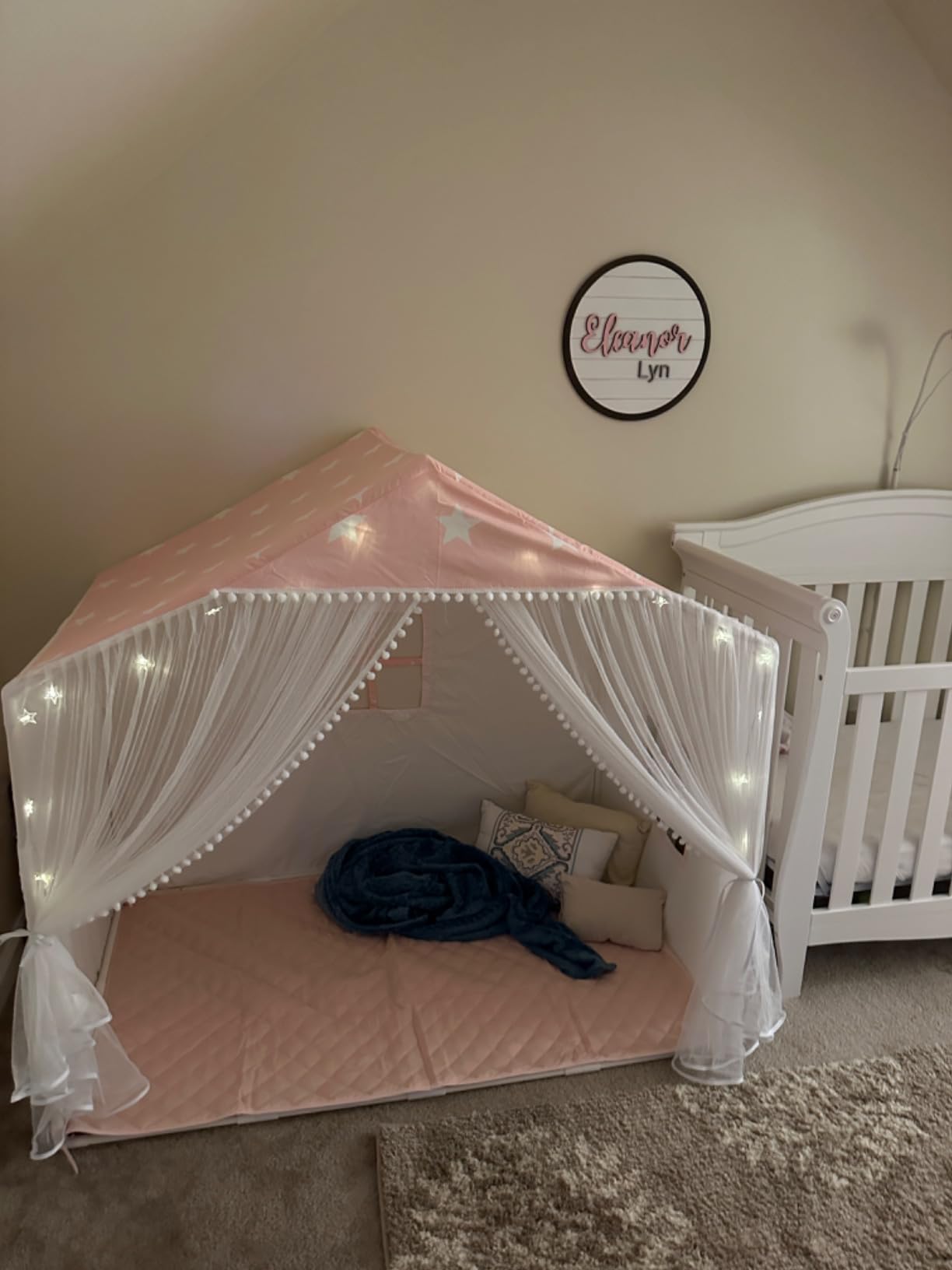Kids Play Tent with Padded Mat, Kids Tent Playhouse Tent for Kids Ages 4-8 | Large Playhouse Indoor Boys Play Tent Play House for Children Tents Toy Birthday Gift, Grey, Washable, 57