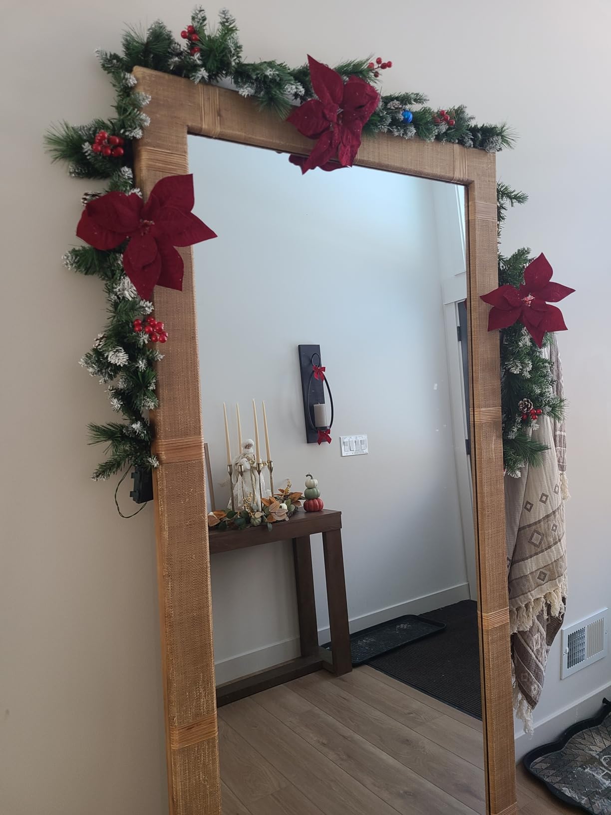Christmas Garland with Lights - 9FT Pre-Lit Flocked Garland with 30 LED Bulbs, Red Berries, Pine Cones, Artificial Pine Battery Operated Garland for Fireplace, Staircase, Indoor & Outdoor Decoration customer photo 1