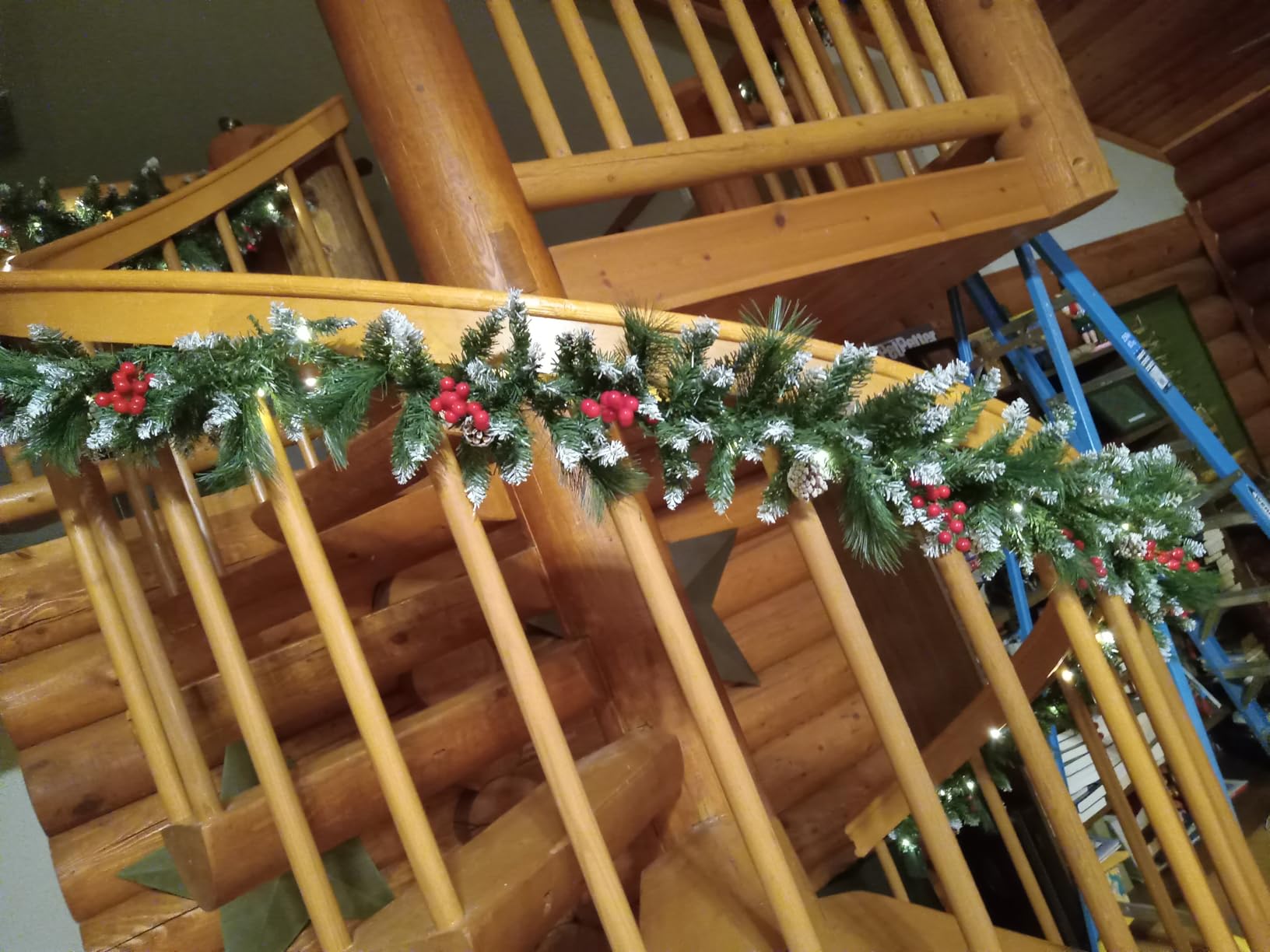 Christmas Garland with Lights - 9FT Pre-Lit Flocked Garland with 30 LED Bulbs, Red Berries, Pine Cones, Artificial Pine Battery Operated Garland for Fireplace, Staircase, Indoor & Outdoor Decoration customer photo 2