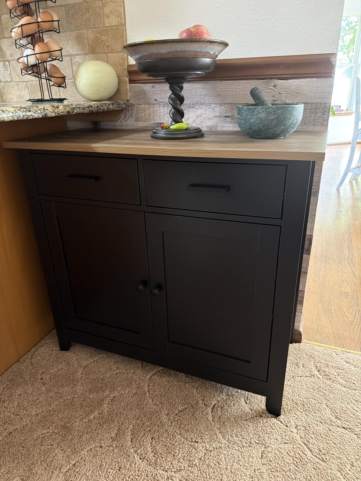 HORSTORS Farmhouse Kitchen Storage Cabinet, Small Buffet, Coffee Bar, Green | Buffet Sideboard with 2 Drawers & 2 Doors, 35.8