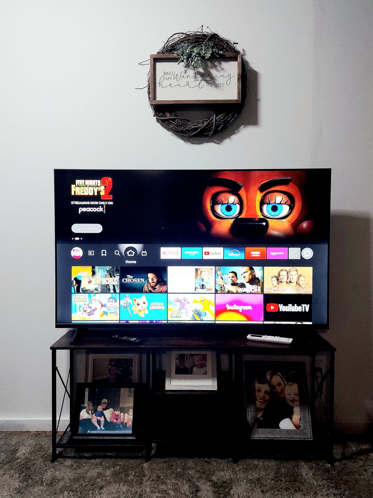 JARHETUN TV Stand with Fabric Drawer, Entertainment Center for 50 55 Inch TV, Industrial TV Console Table with Open Storage Shelves for Living Room, Bedroom, Rustic Brown customer photo 2