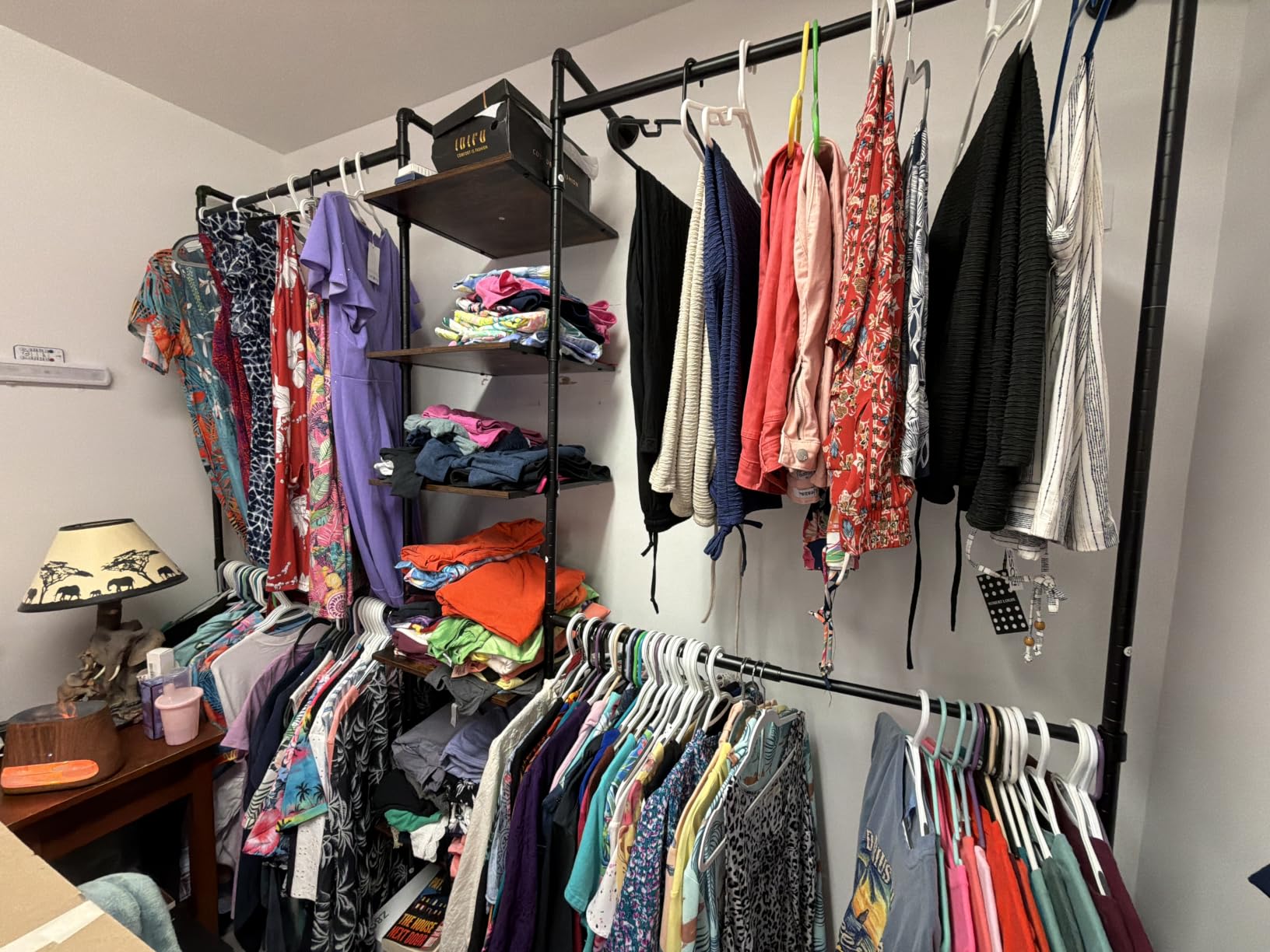 ONBRILL T3 Closet System with Stepless Dimmable LED Light & 4 Large Drawers | Adjustable from 6'6'' to 8'11'', Heavy Duty Industrial Pipe Clothing Rack with 6 Wooden Shelves & 4 Telescopic Rods, Black customer photo 2