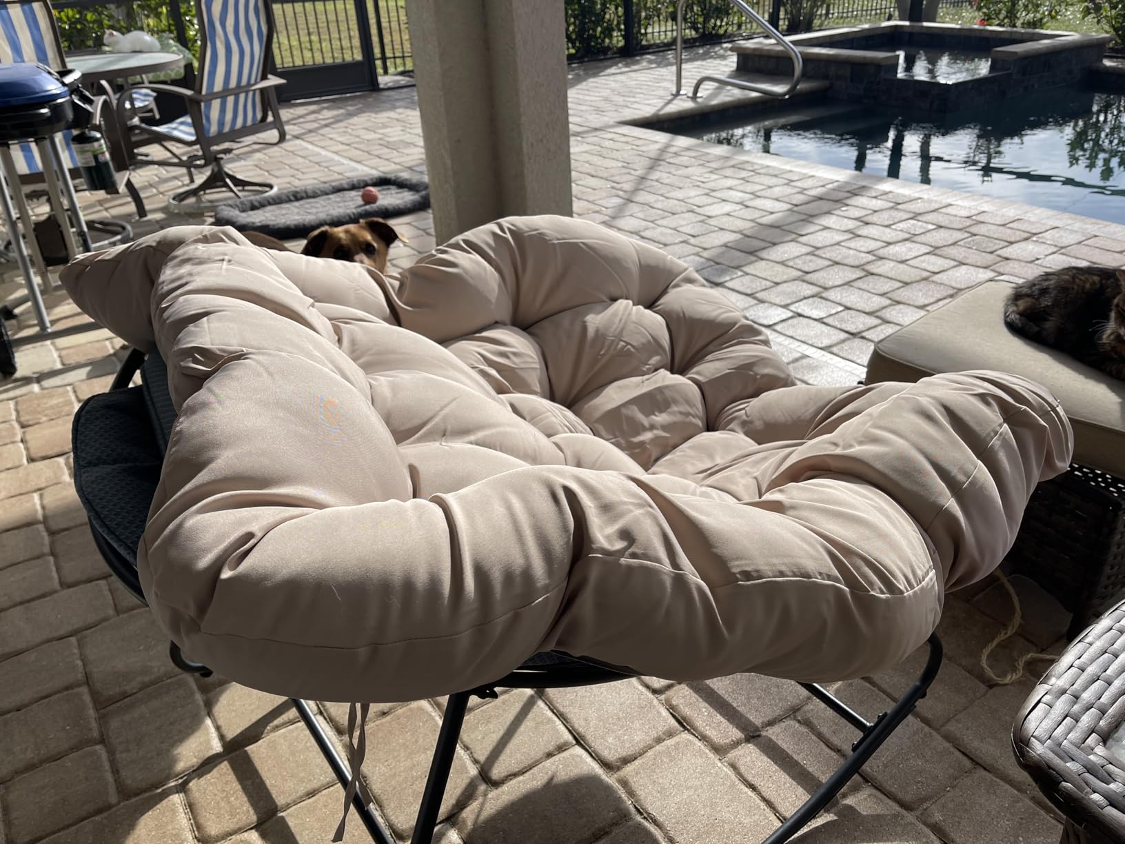 Papasan Rocking Chair, Oversized Outdoor Egg Chair with Thick Cushion | 450 lbs Heavy-Duty Frame, 6.7