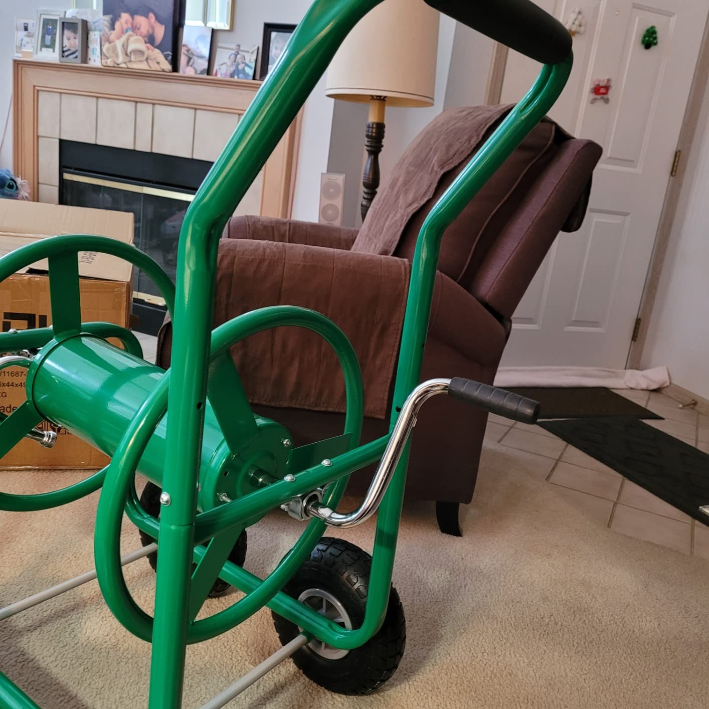 FDW Garden Hose Reel Cart, Water Hose Cart with 4 Wheels, Hold Up to 300 ft of 5/8’’ Hose,Heavy Duty Powder-Coated Steel Planting with Storage Basket, for Garden, Yard and Lawn customer photo 2
