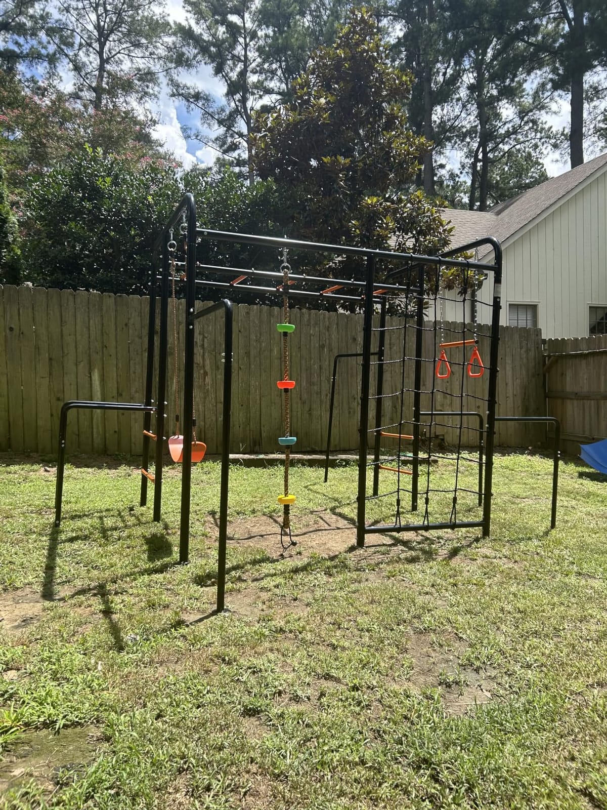 Hapfan 6-in-1 Outdoor Jungle Gym with Monkey Bars, Swing Sets for Backyard | Metal Playground Set with Climbing Net & Rope,Trapeze Bar,Belt Swing,Gymnastics Bar,550lbs Galvanized Steel Frame,ASTM/CPSC customer photo 2