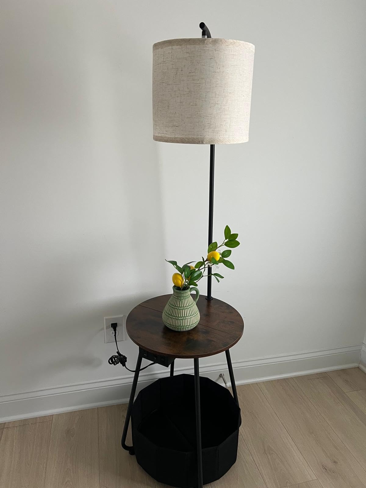 LUTEC Floor Lamp with Table, End Table with Charging Station(USB & Type-C & AC Port), Round SideTable with Fabric Basket, 3 Color Temperatures 9W LED Bulb, Modern Nightstand for Bedroom, Living Room customer photo 2
