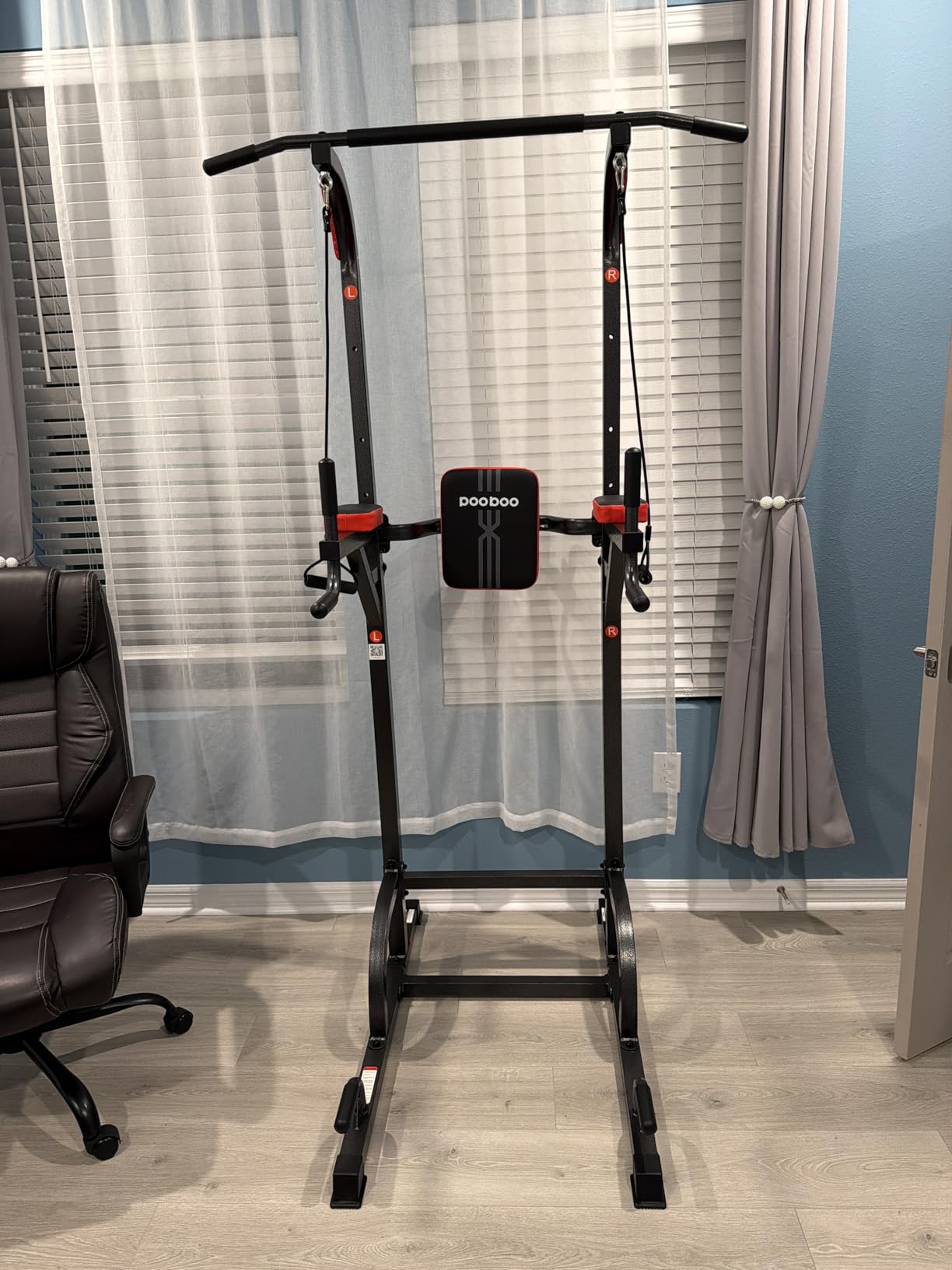 Pull Up Bar Power Tower Dip Station, 450LB Adjustable Home Gym Equipment | 11-height adjustment supports pull ups, dips, knee raises, push ups and versatile full-body strength training. customer photo 2