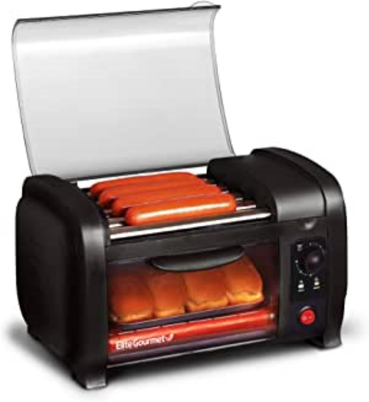 Elite Gourmet 8-Hot Dog Roller/Toaster Oven, 5 Rollers, Auto Shut-Off, Red customer photo 2