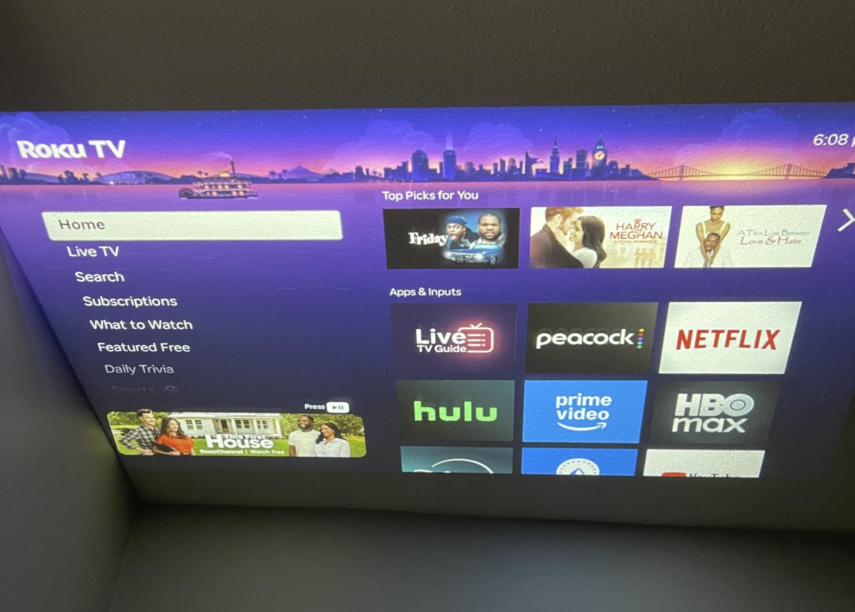 Aurzen Roku TV D1R air USB-C Powered Smart Portable Outdoor Projector White | Roku TV Built-in, WiFi & Bluetooth, Power Bank Supported, Native 1080P, DoIby Audio, Overhead Projector for Home & Outdoor customer photo 2