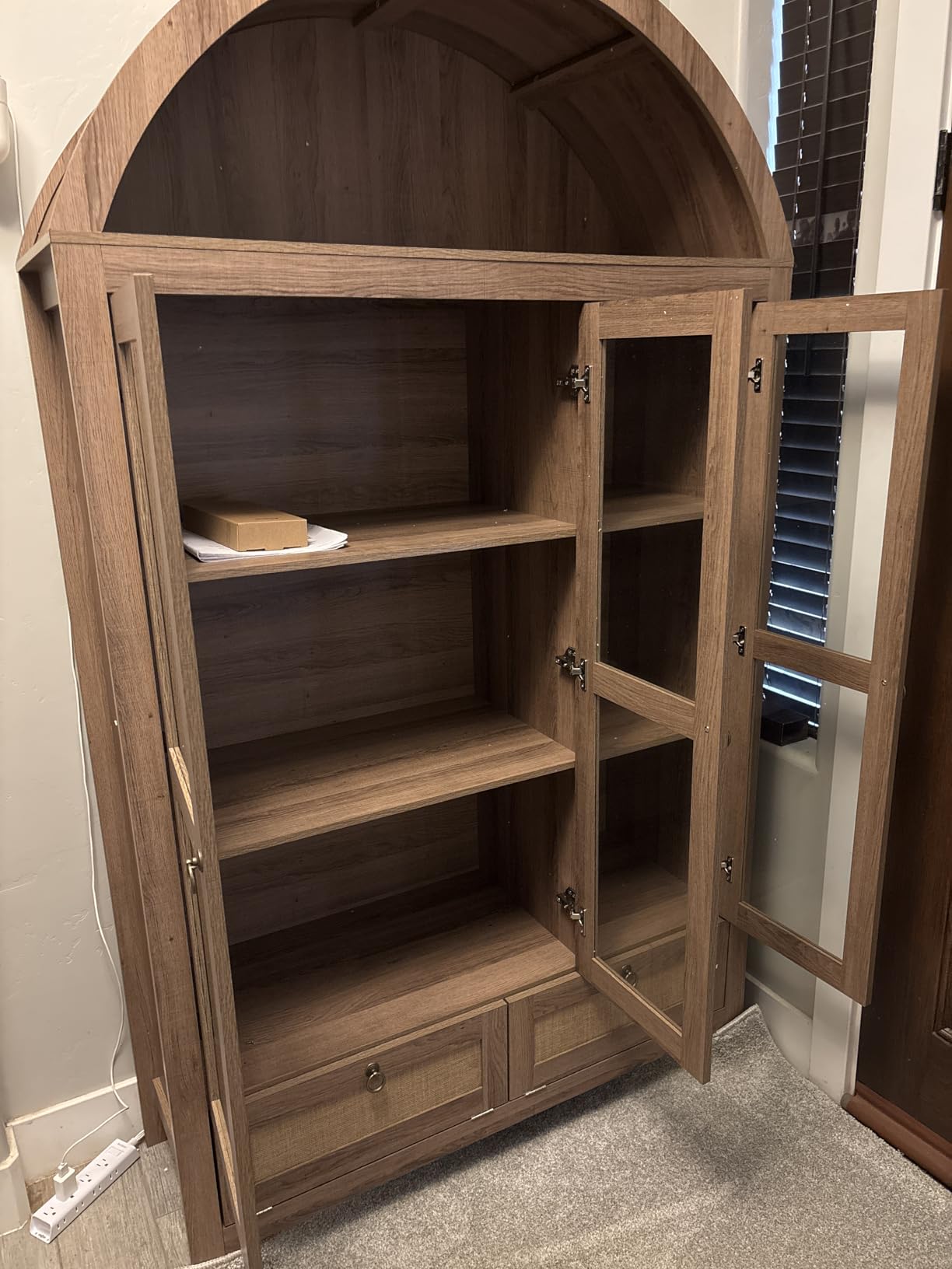 TYBOATLE 75'' Arched Cabinet with 3 Glass Doors, Pantry Cabinet for Kitchen | Arch Cabinet, Pantry Cupboard with Rattan Drawers and Anti-Tip Device, Farmhouse Pantry for Kitchen Bathroom, Black customer photo 1