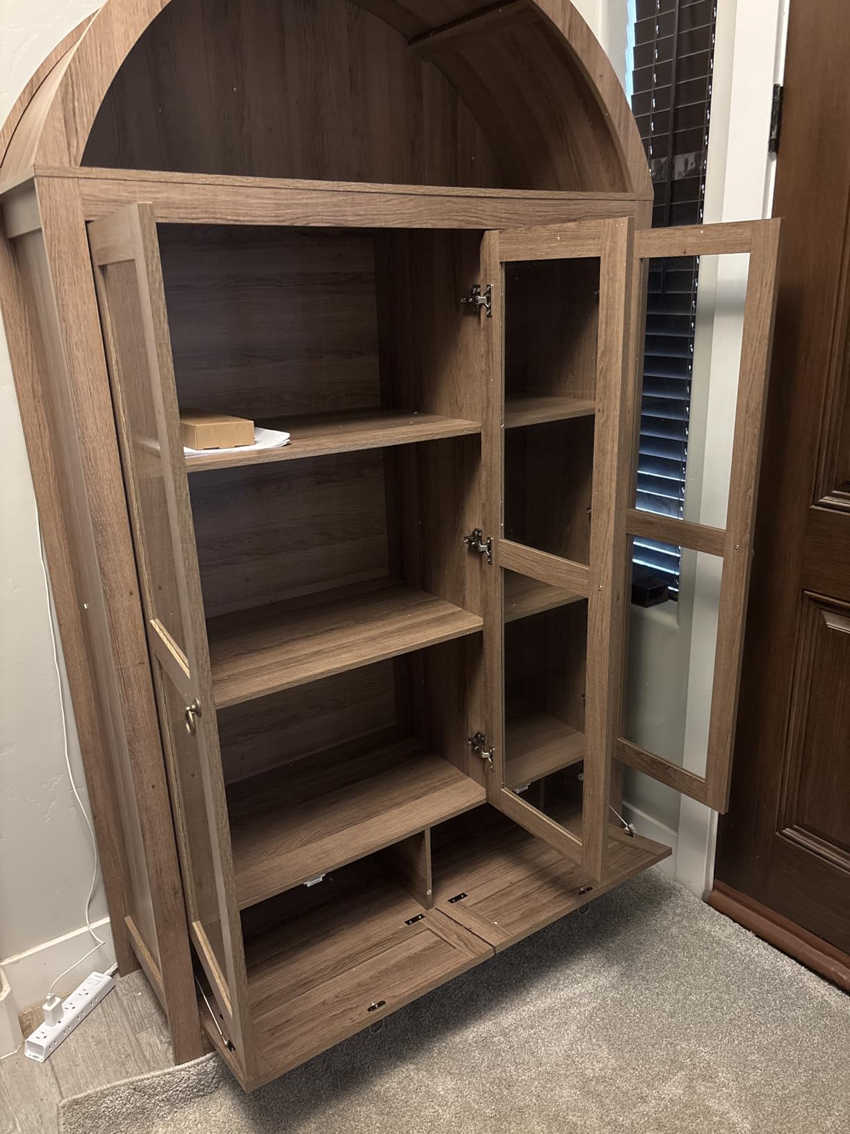TYBOATLE 75'' Arched Cabinet with 3 Glass Doors, Pantry Cabinet for Kitchen | Arch Cabinet, Pantry Cupboard with Rattan Drawers and Anti-Tip Device, Farmhouse Pantry for Kitchen Bathroom, Black customer photo 2