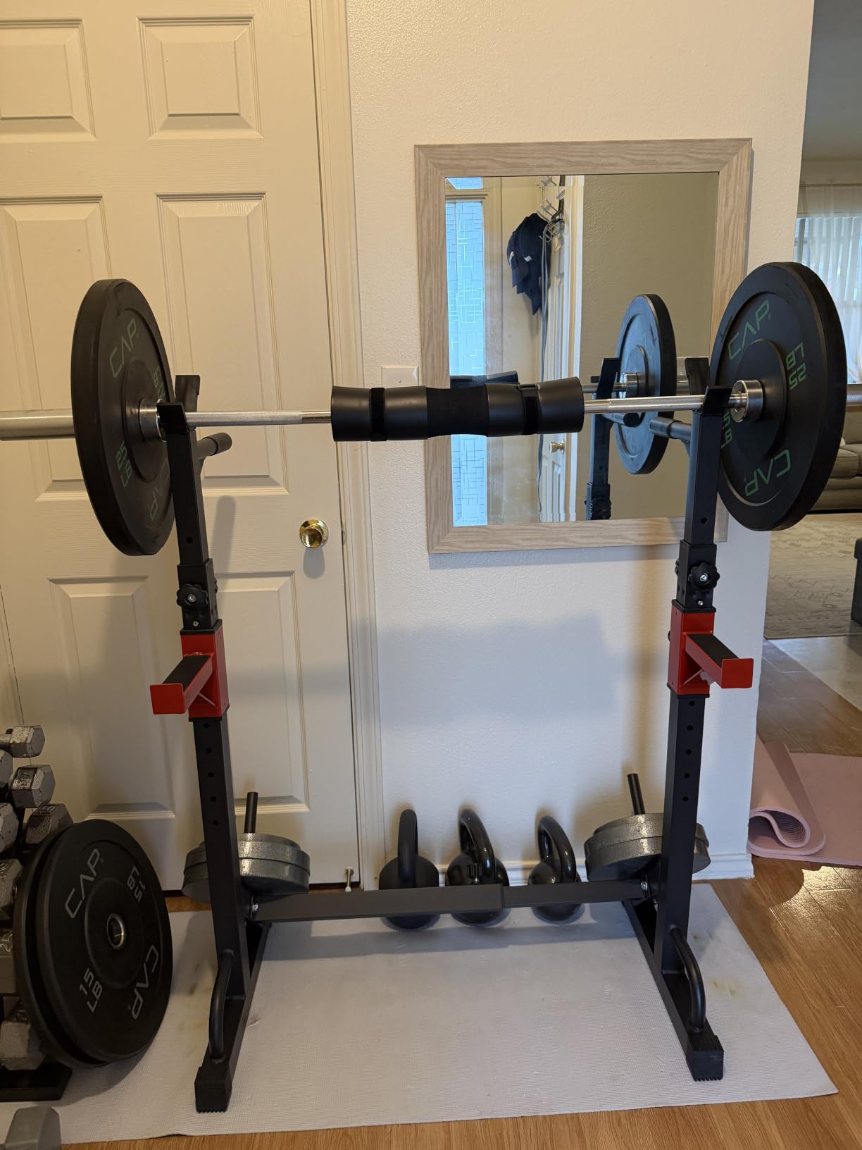 YYJO Adjustable Squat Rack | 650 LBS Heavy Duty, 8 Height & 10 Width Levels, 6-Position Safety Bumper, Home Gym Weight Lifting Stand, Strength Training customer photo 1
