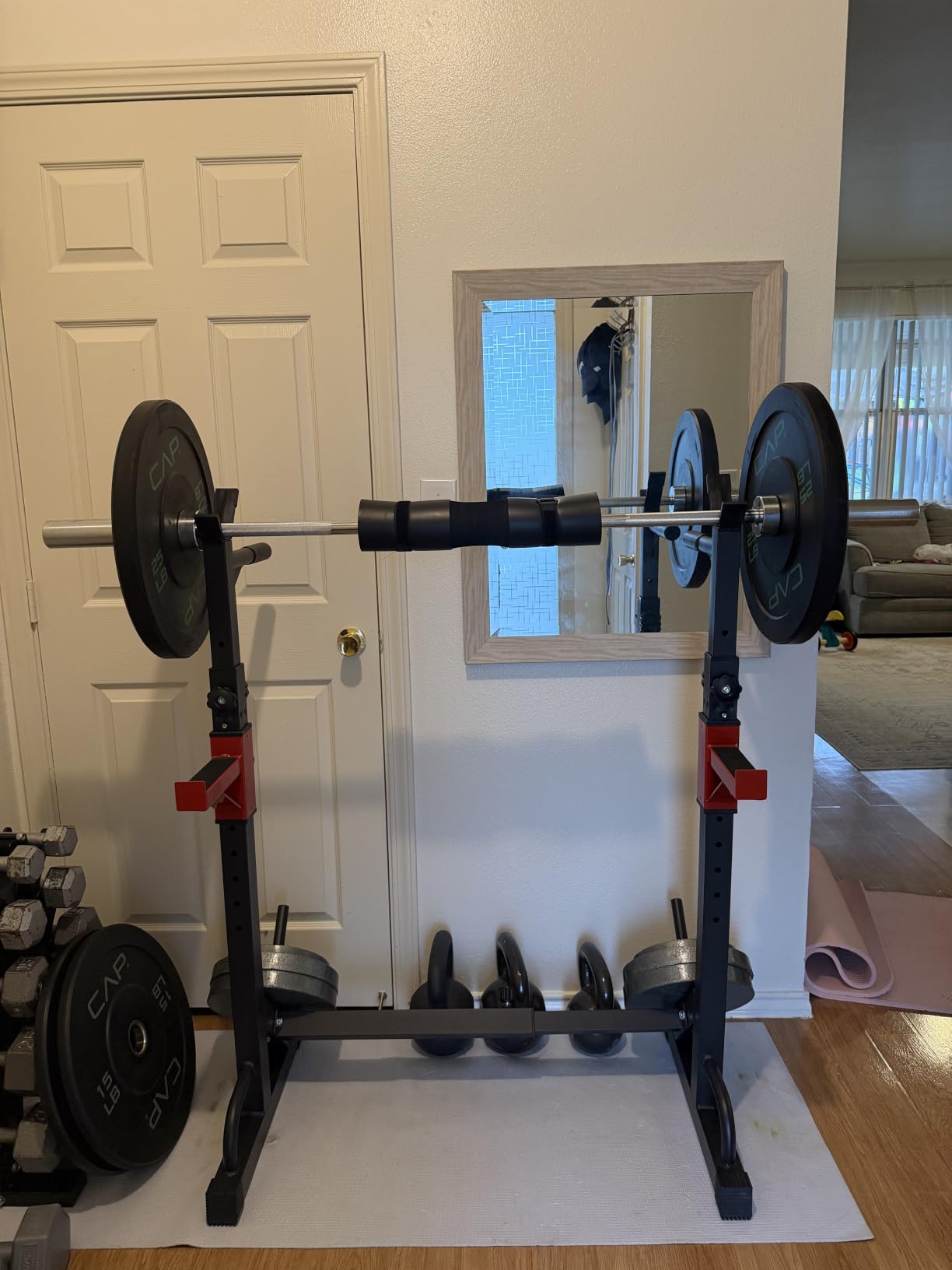 YYJO Adjustable Squat Rack | 650 LBS Heavy Duty, 8 Height & 10 Width Levels, 6-Position Safety Bumper, Home Gym Weight Lifting Stand, Strength Training customer photo 2