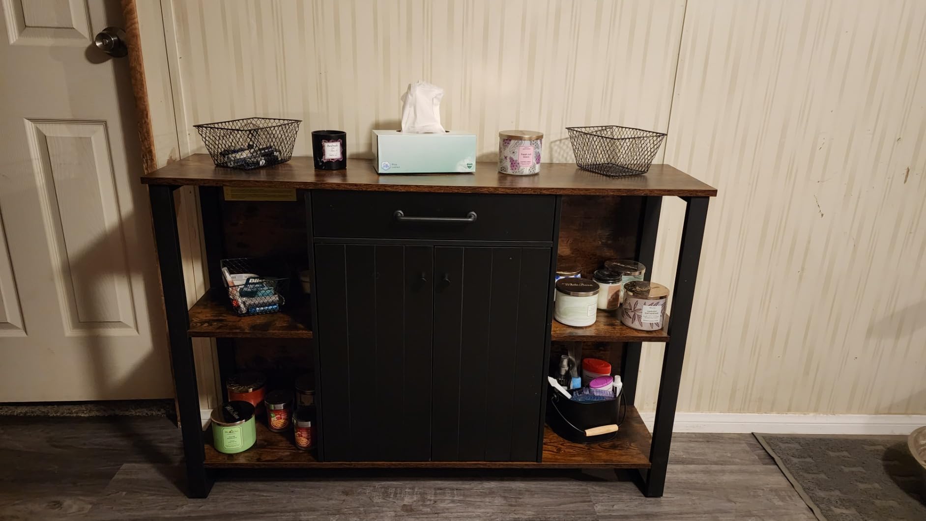 VASAGLE Buffet Cabinet, Sideboard, 3 Doors, 42.1 x 15.8 x 31.8 Inches | Farmhouse Coffee Bar Cabinet with 2 Drawers, Adjustable Shelves, Rustic White and Honey Brown, SIREN Collection ULSC531WJ01S customer photo 1