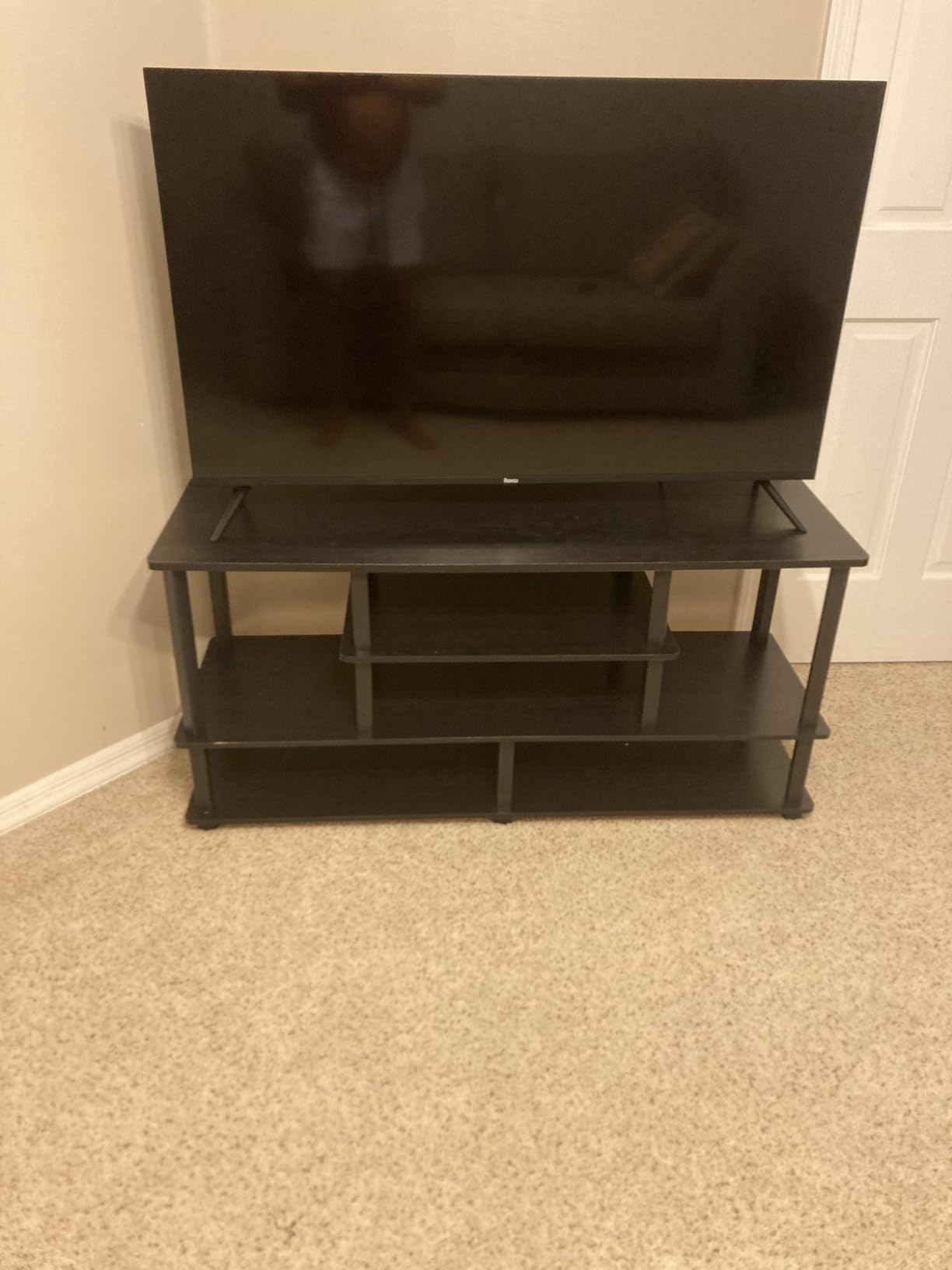 Furinno Jaya Toolless Assembly TV Stand for TV up to 55 Inch, 4-Tier Entertainment Center, TV Console with 2 Storage Bins, for Living Room, Bedroom, Home Office, Black Espresso customer photo 2