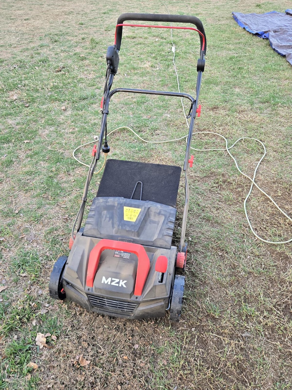 MZK Lawn Dethatcher Electric Scarifier with Bag, 15-Inch | Wider 15-inch path, adjustable height, and 8-gal collection bag help improve lawn airflow and growth customer photo 1
