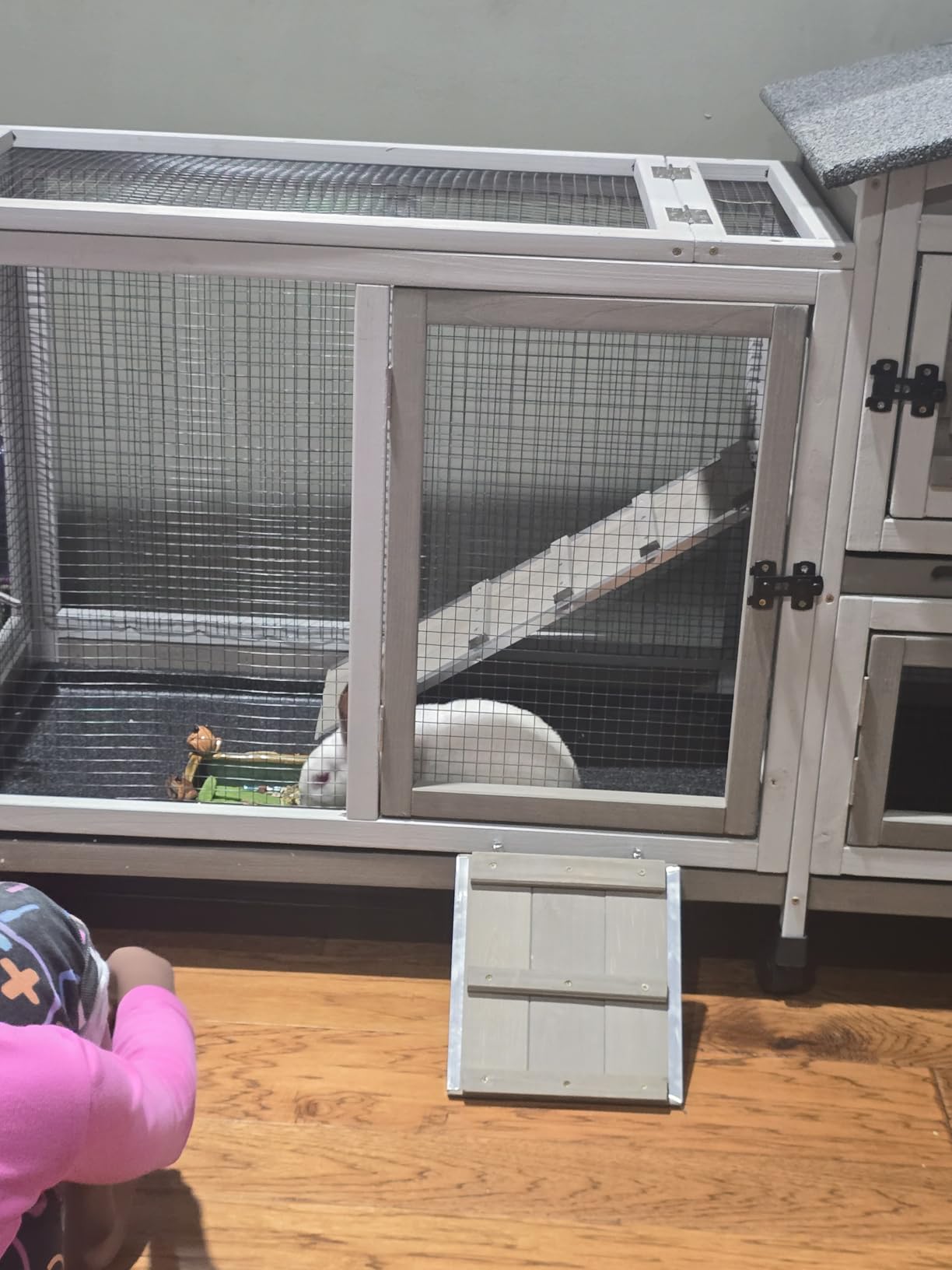Large Rabbit Hutch Outdoor Indoor Bunny Hutch with Double Runs on Wheels customer photo 2