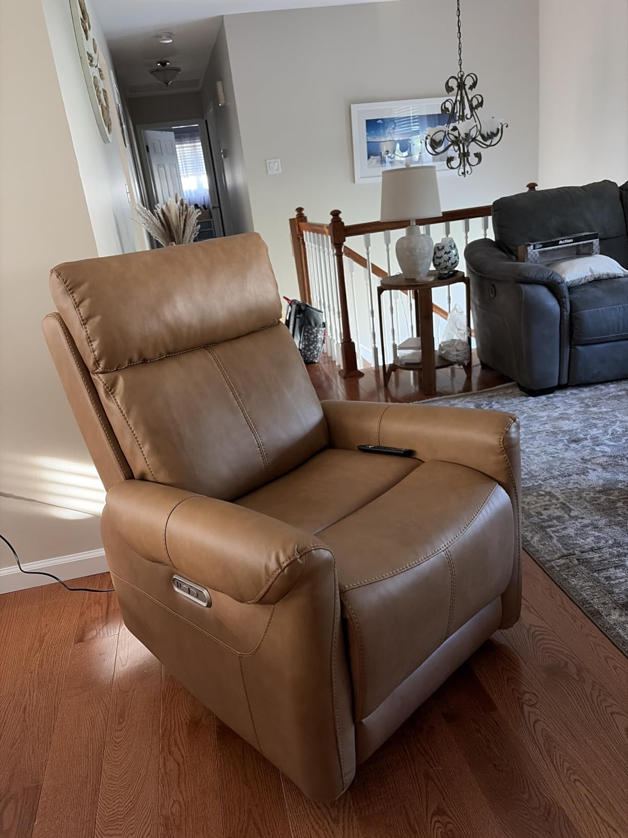 KISLOT Oversized Wall Hugger Recliner, Faux Leather Power Chair, Brown customer photo 2
