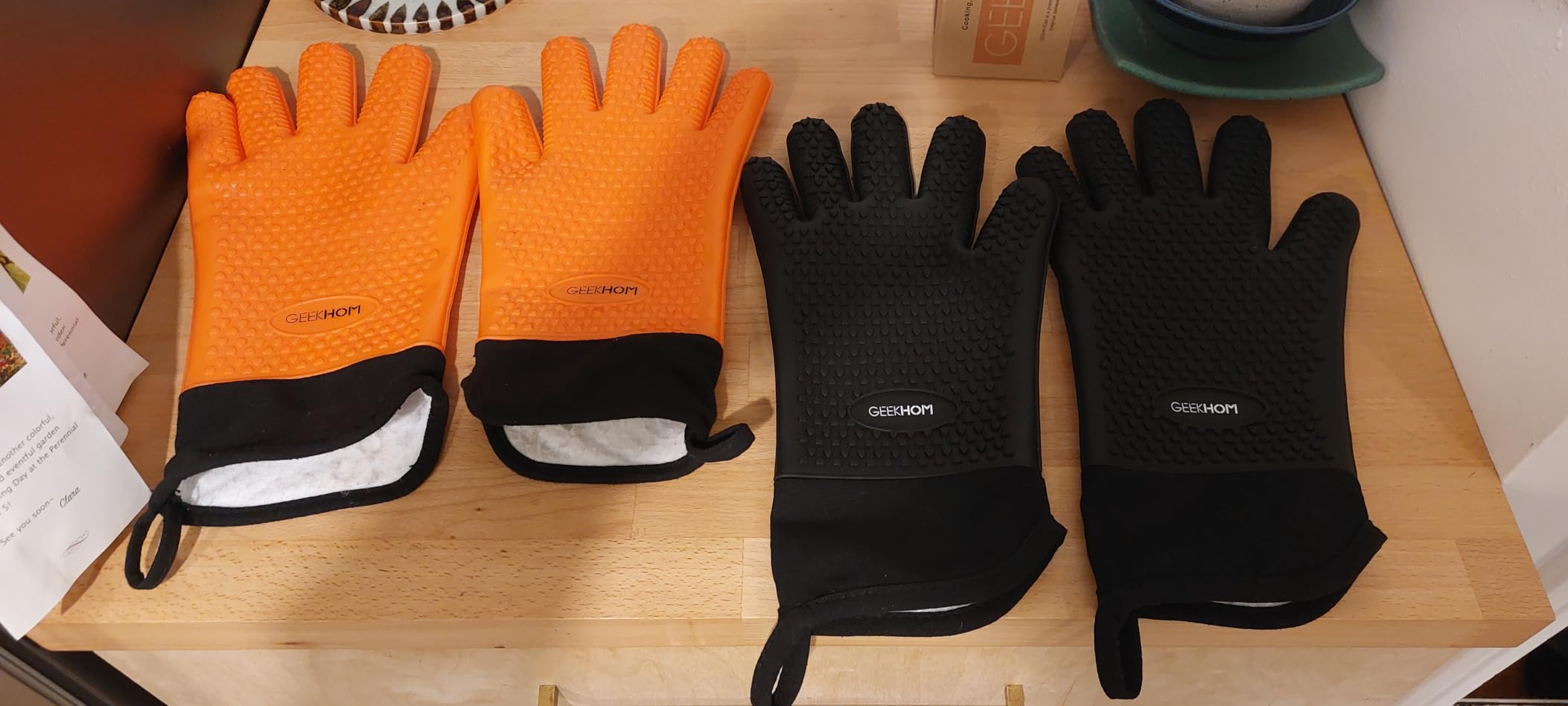 GEEKHOM BBQ Gloves Heat Resistant, 13.7 Inch Long Waterproof Silicone Oven Mitts for Grilling and Smoker, Non-Slip 5 Finger Kitchen Hot Mitts for Baking, Cooking & Cast Iron, Black customer photo 2