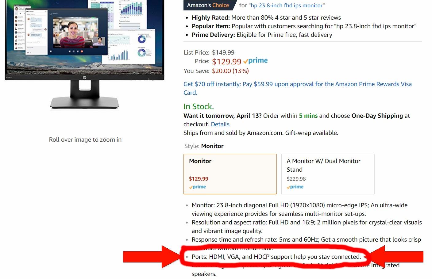HP VH240a 23.8-inch Full HD 1080p IPS LED Monitor with Built-in Speakers and VESA Mounting, Rotating Portrait & Landscape, Tilt, and HDMI & VGA Ports (2DS80AA#ABA) - Black customer photo 2