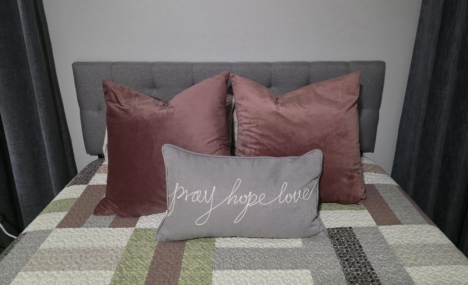 Lucid Mid-Rise Upholstered Headboard - Diamond Tufted - Padded Polyester - Adjustable Height from 34” to 46” - Easy Assembly - Bed Frame or Wall Mount - Sturdy - Stone - King / Cal King Size customer photo 2