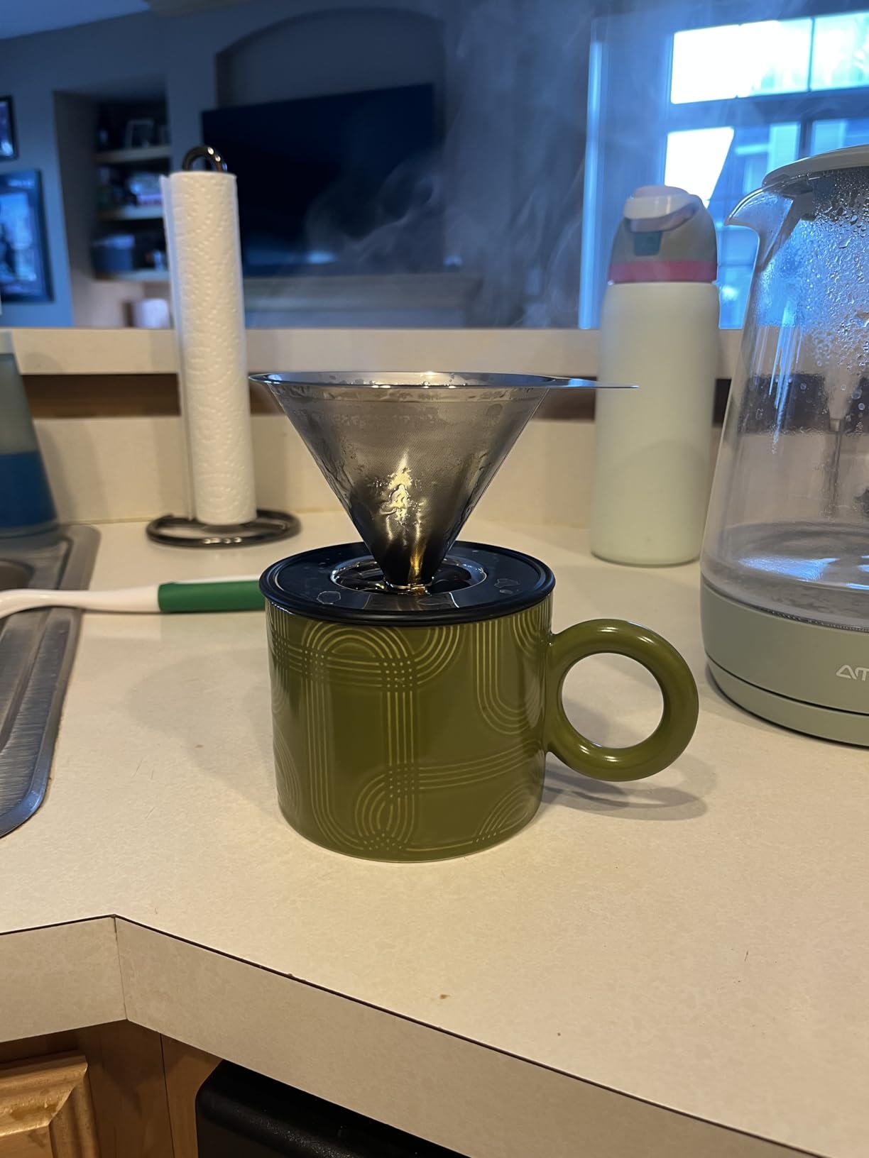 LHS Pour Over Coffee Dripper Stainless Steel Coffee Filter Metal Cone Filter Paperless Reusable Coffee Filter Single Cup Coffee Maker 1-2 Cup With Non-slip Cup Stand and Cleaning Brush customer photo 1