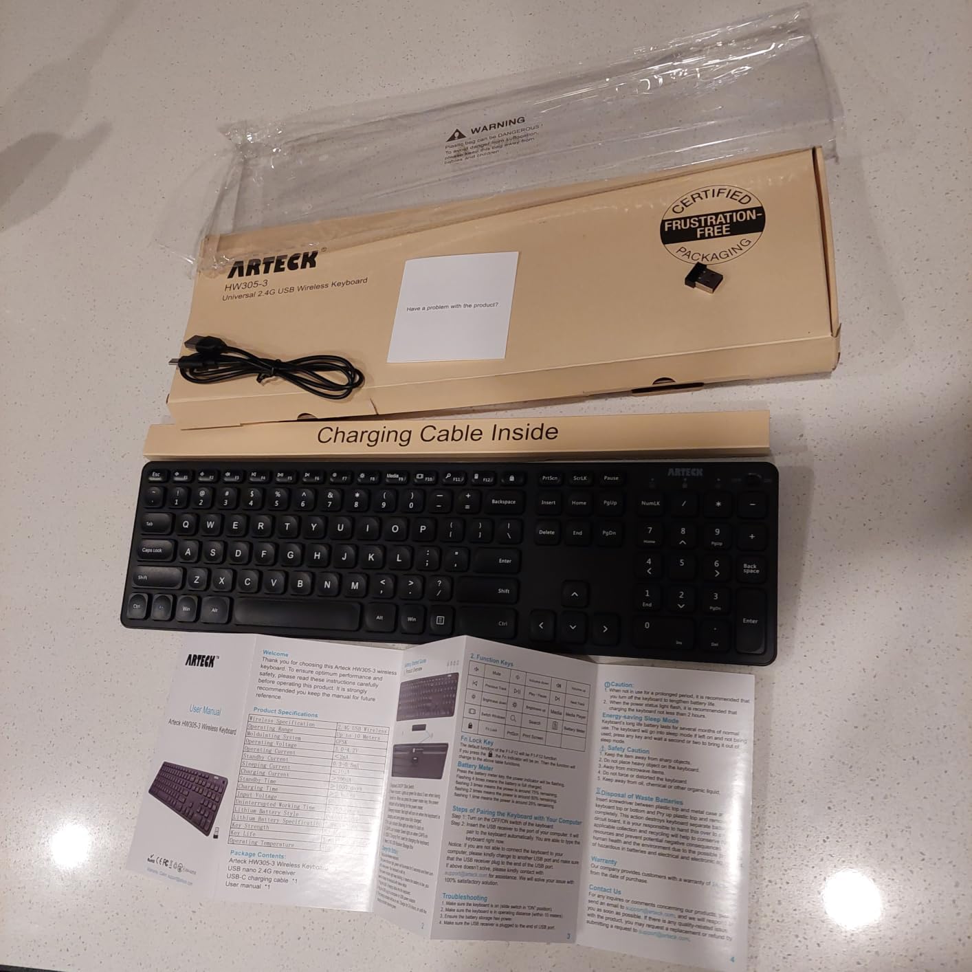 Arteck 2.4G Wireless Keyboard Ultra Slim Full Size Keyboard with Numeric Keypad and Media Hotkey for Computer/Desktop/PC/Laptop/Surface/Smart TV and Windows 10/8/ 7 Built-in Rechargeable Battery customer photo 2